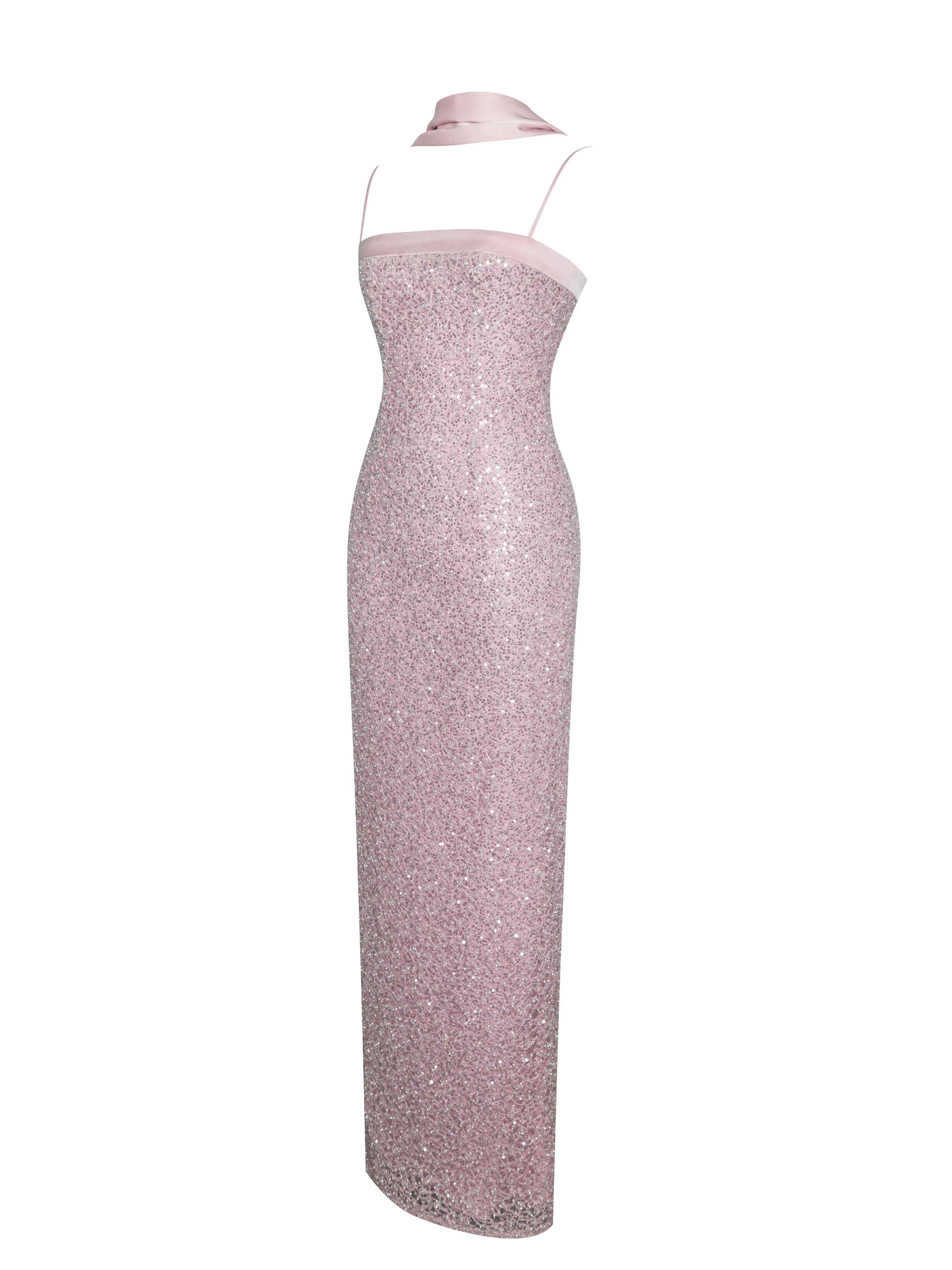 Raizel Pink Beaded Sequin Bodycon Gown with Scarf - Image 10