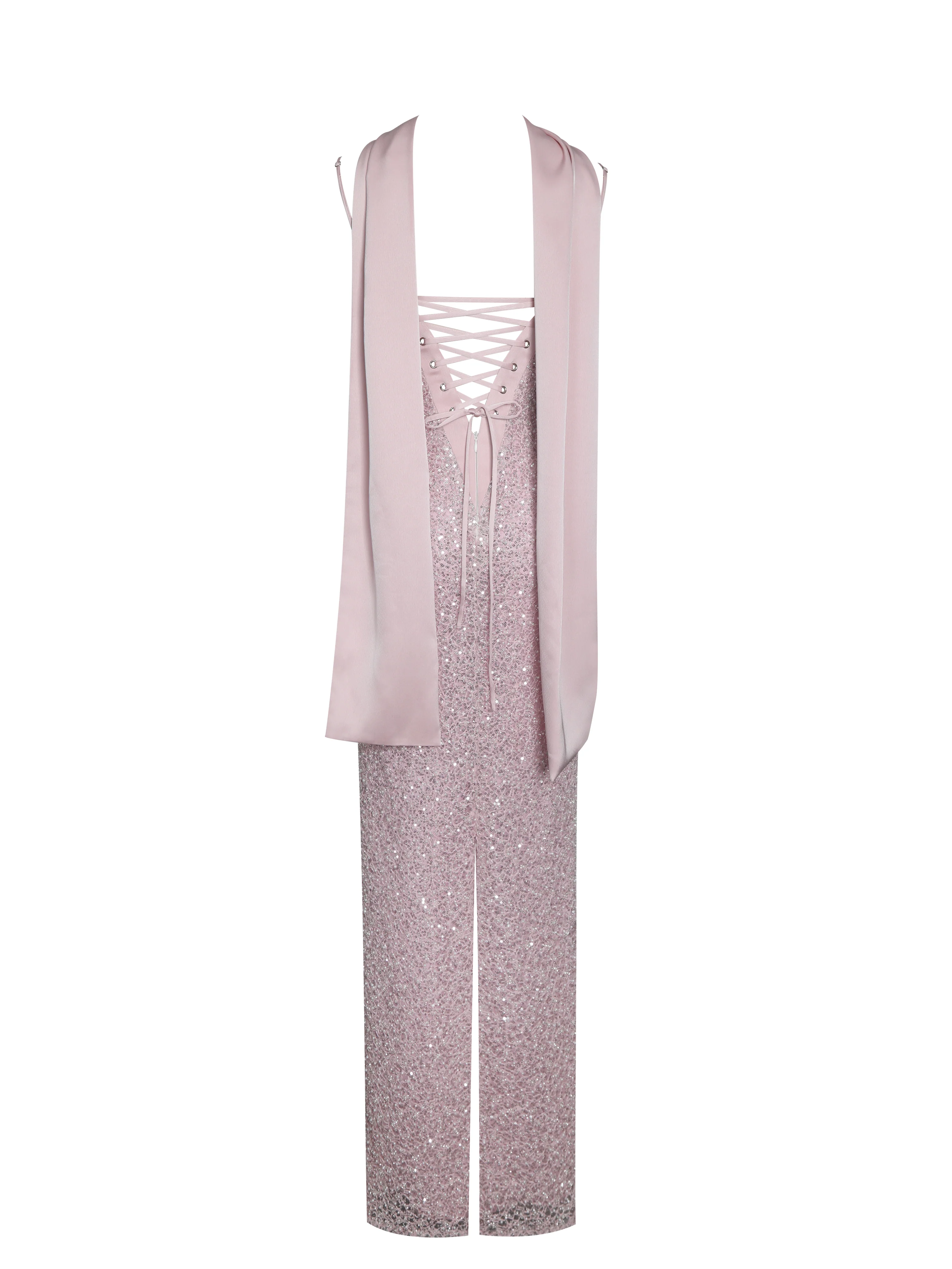 Raizel Pink Beaded Sequin Bodycon Gown with Scarf - Image 11