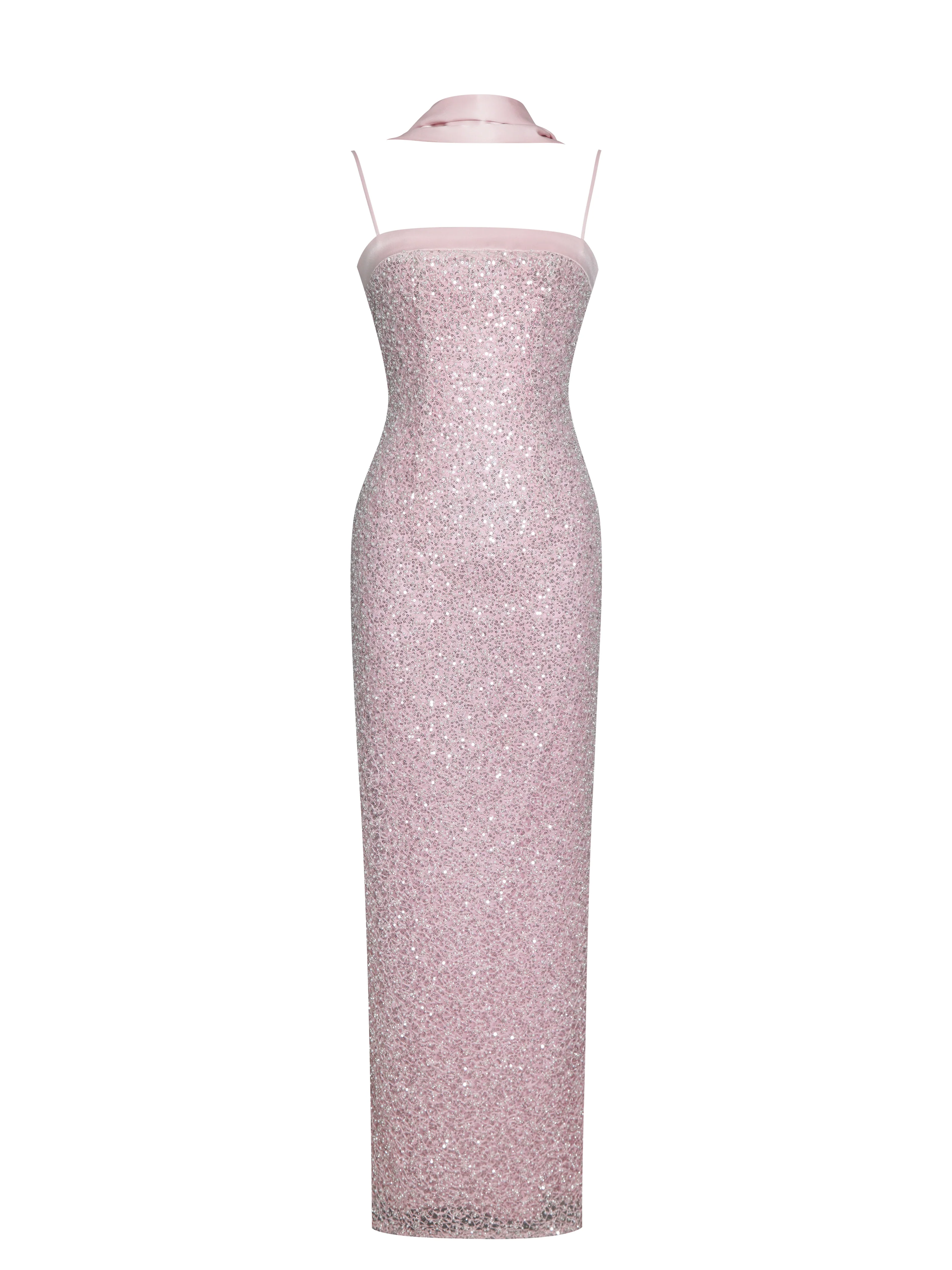 Raizel Pink Beaded Sequin Bodycon Gown with Scarf - Image 9