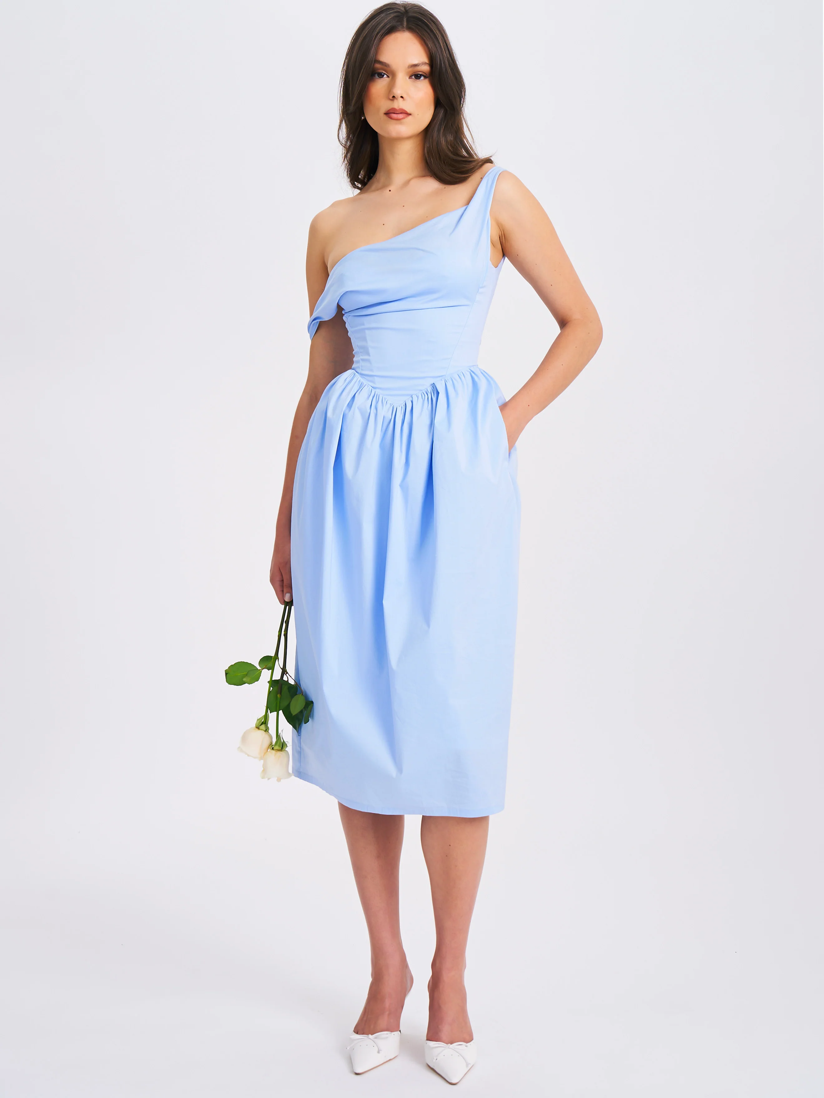 Reina Blue Drop Waist Corset Midi Dress - Image 10