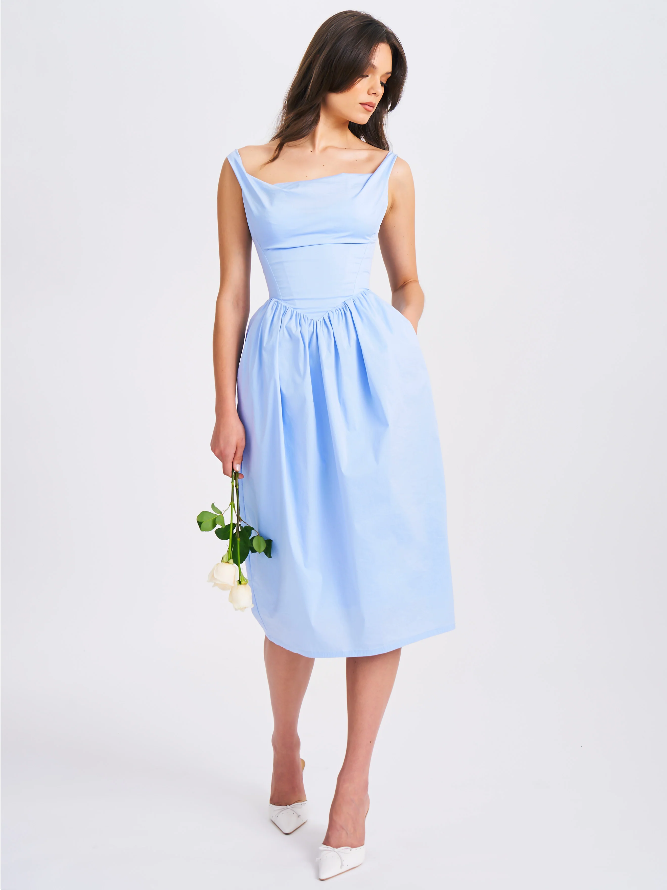 Reina Blue Drop Waist Corset Midi Dress - Image 4