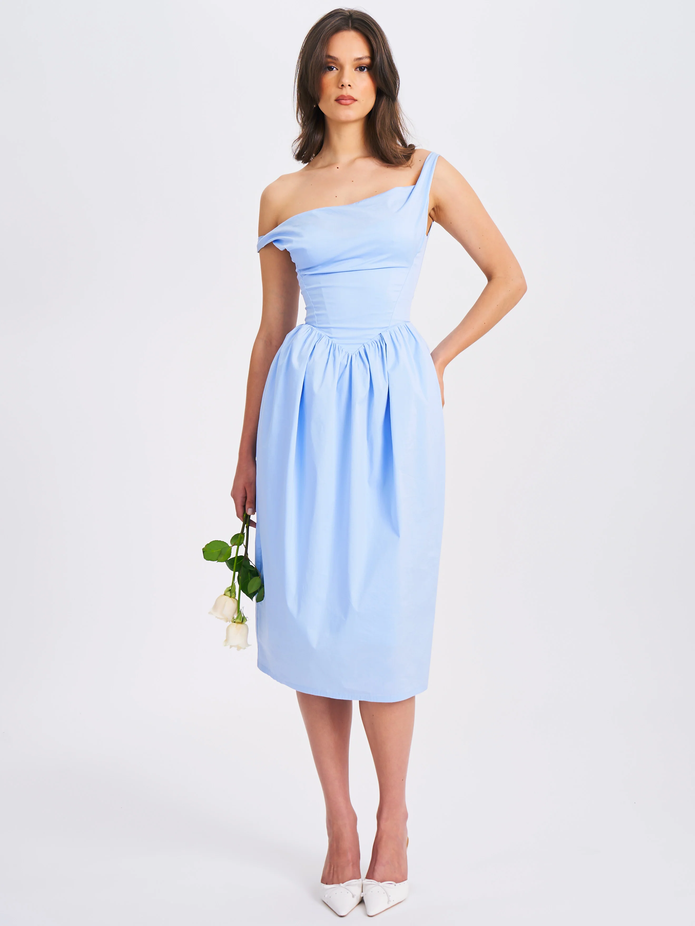 Reina Blue Drop Waist Corset Midi Dress - Image 5