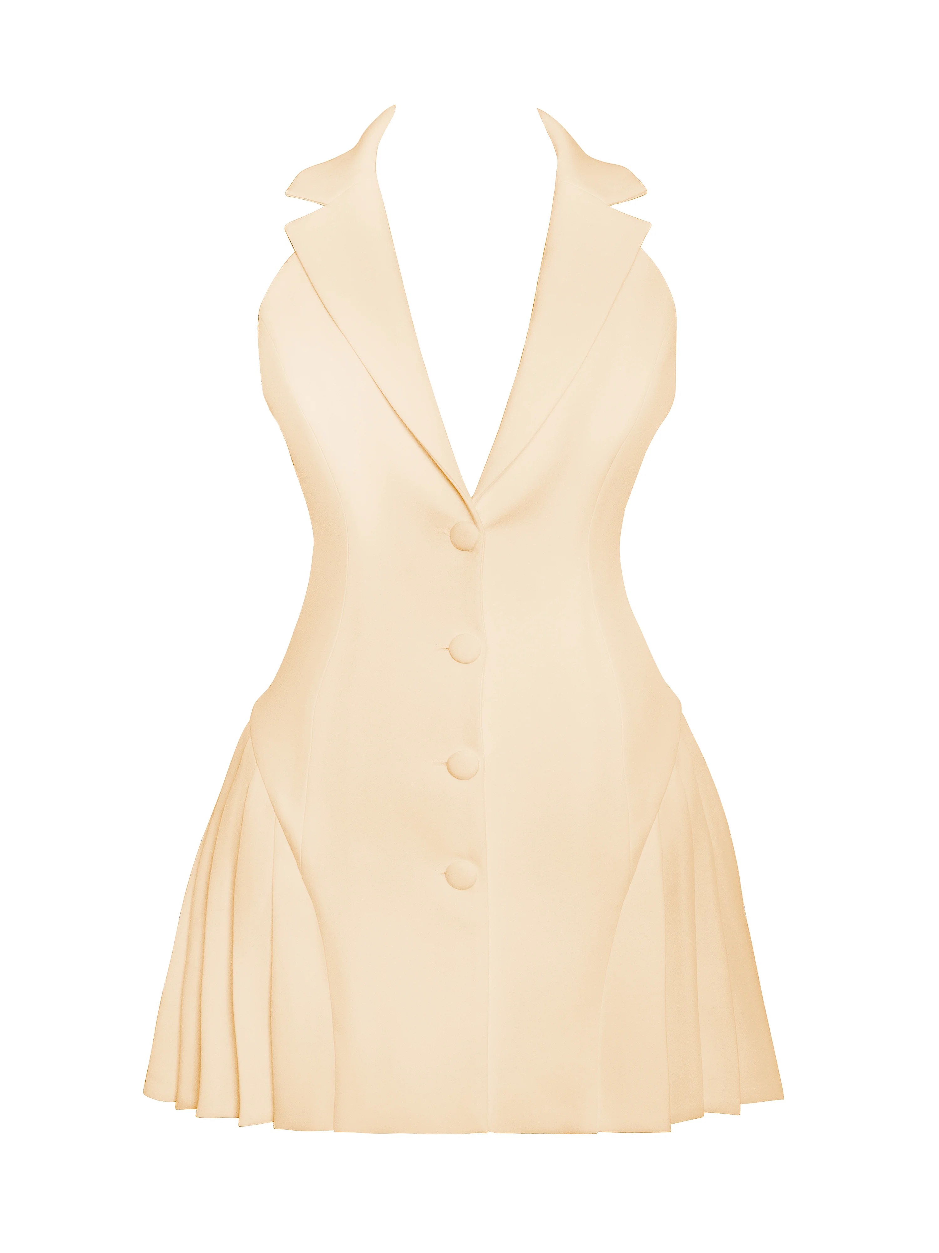 Reyna Beige Backless Pleated Mini Blazer Dress - Image 14