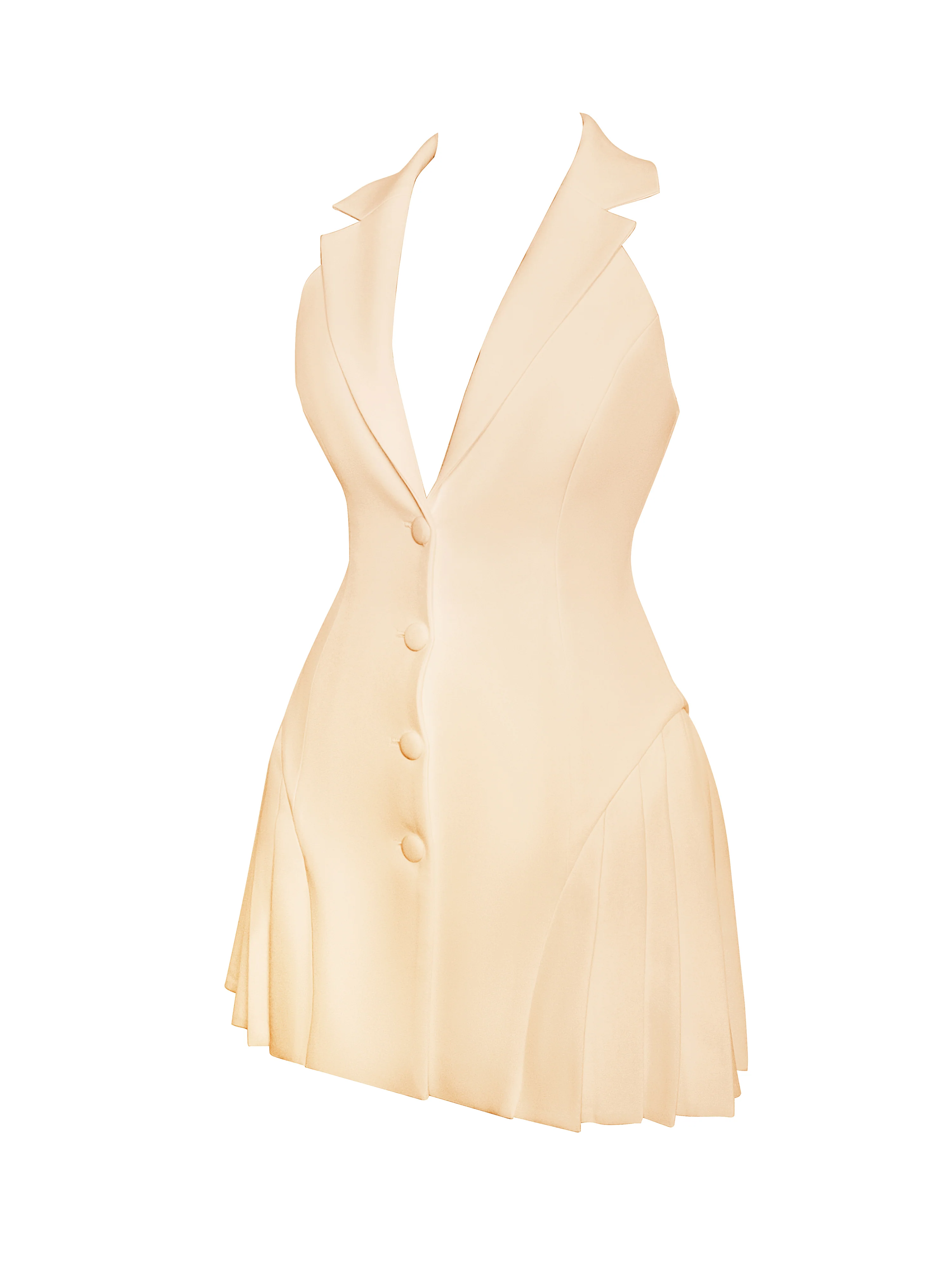 Reyna Beige Backless Pleated Mini Blazer Dress - Image 15
