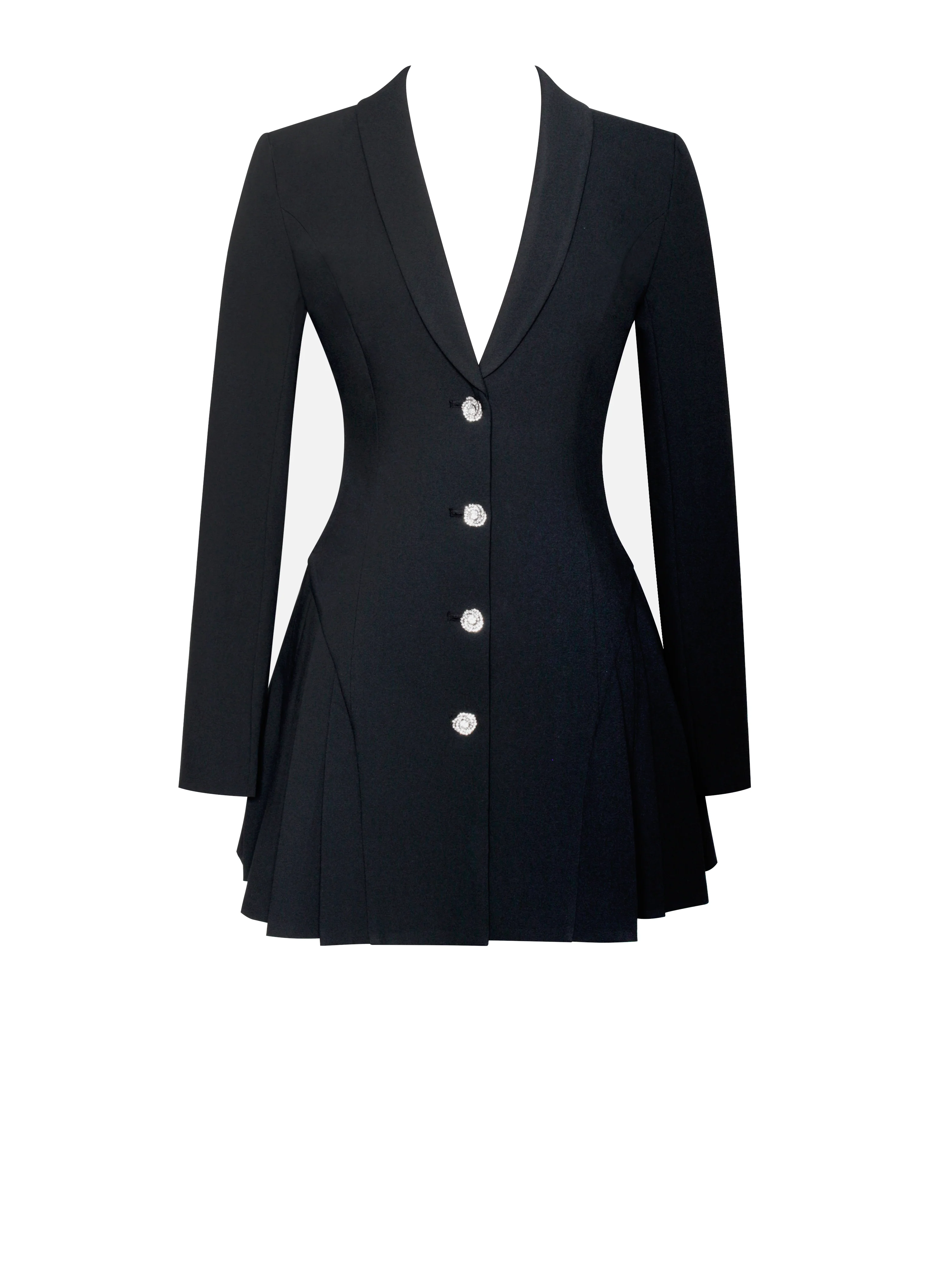 Ria Black Blazer Mini Dress with Crystal Button and Pleated Detail - Image 13