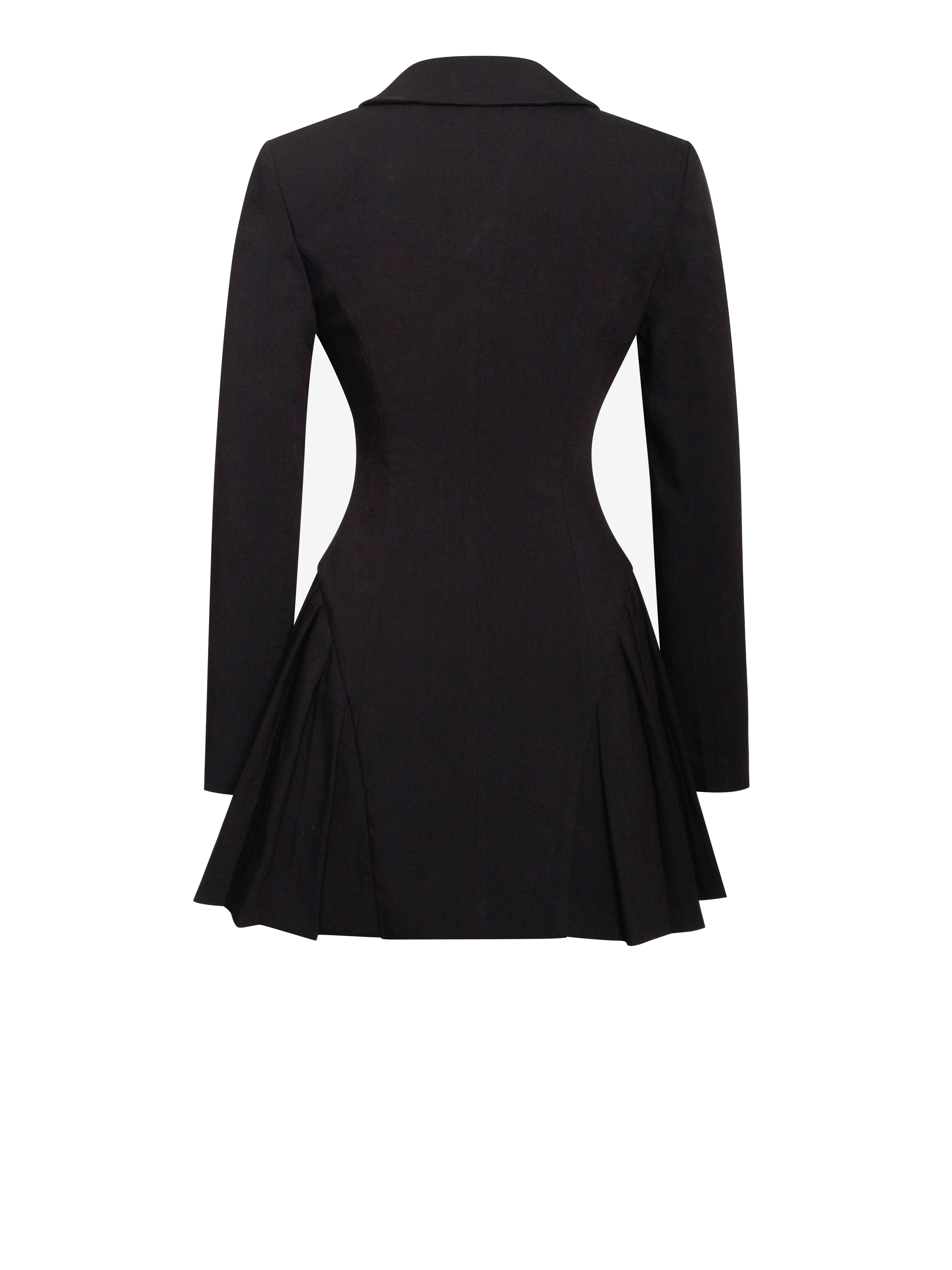 Ria Black Blazer Mini Dress with Crystal Button and Pleated Detail - Image 15