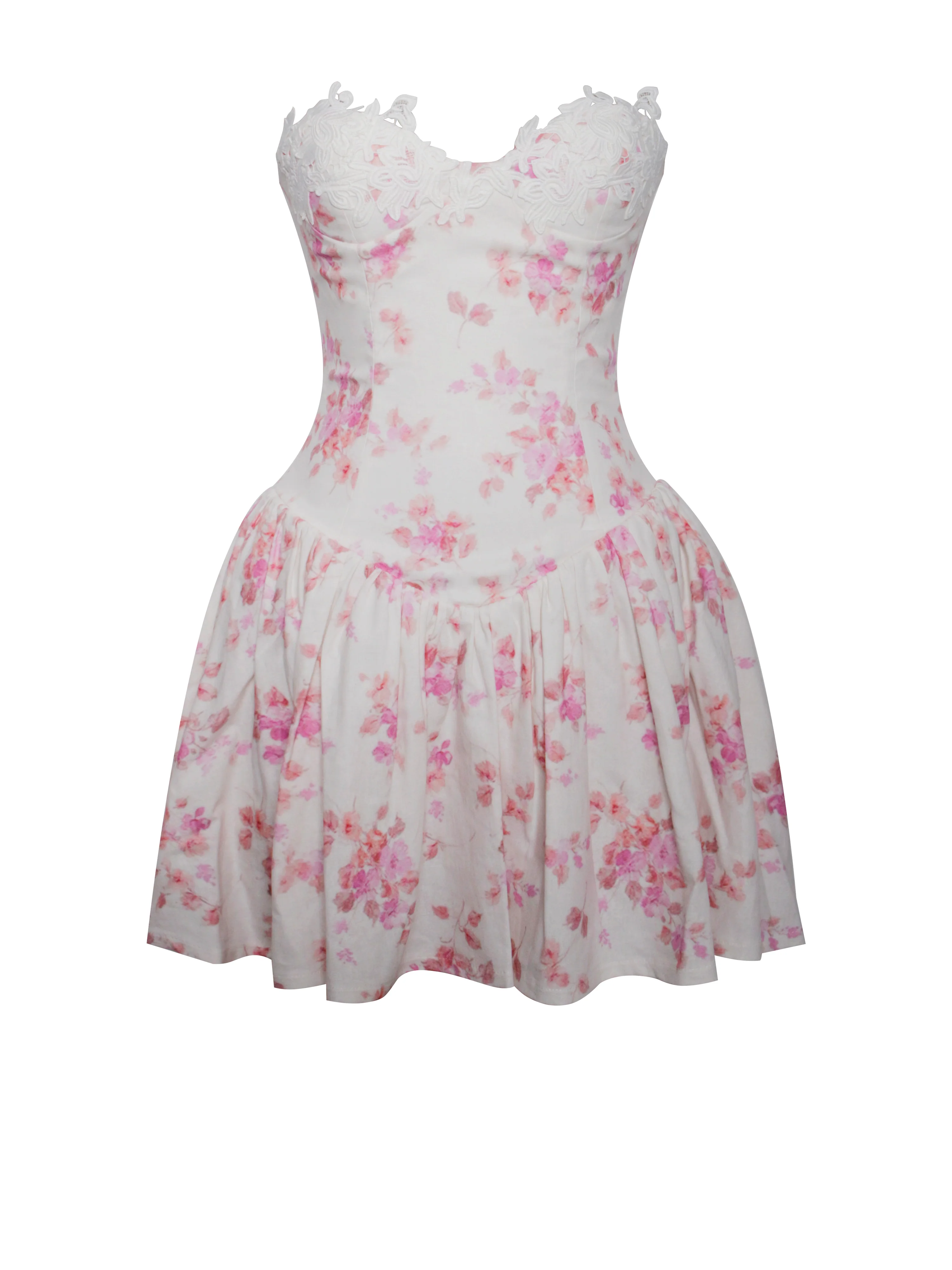 Samara Floral Drop Waist Linen Corset Puffy Mini Dress - Image 12