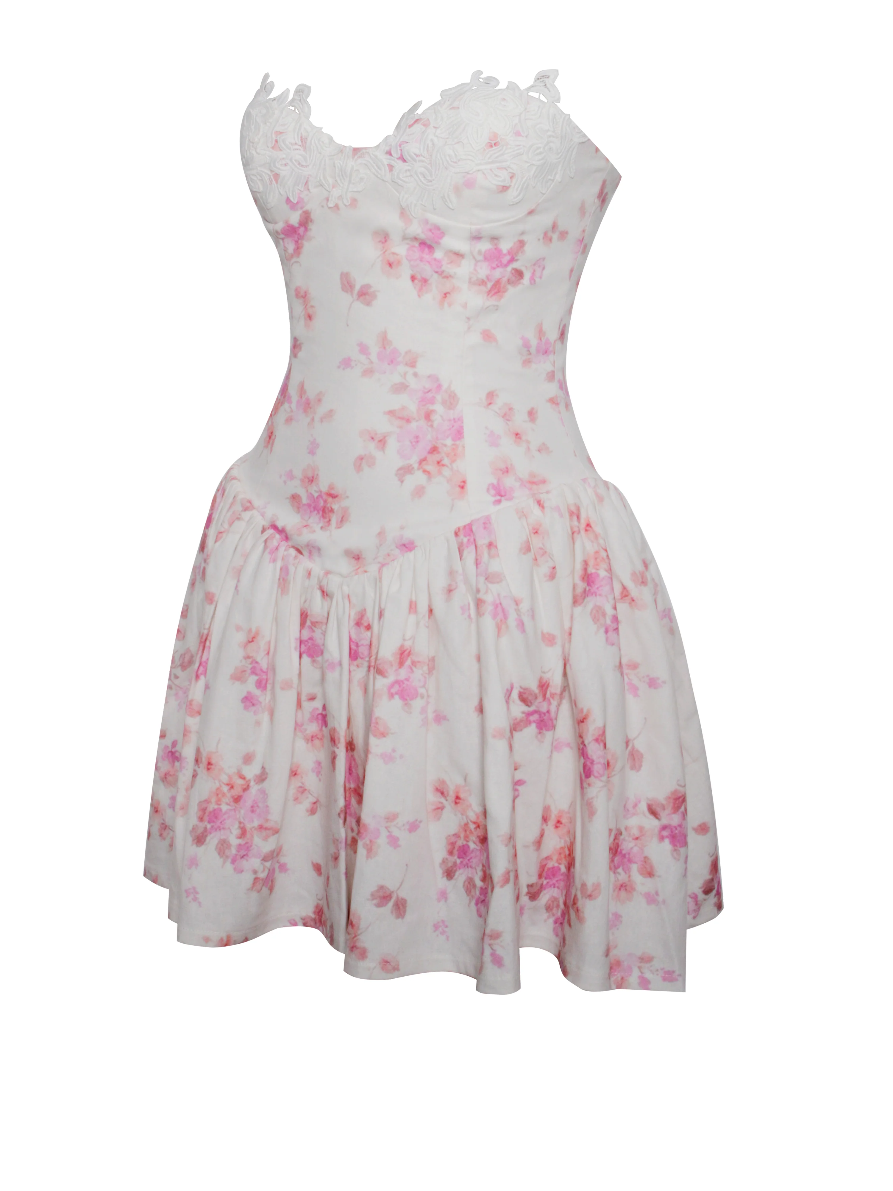 Samara Floral Drop Waist Linen Corset Puffy Mini Dress - Image 13
