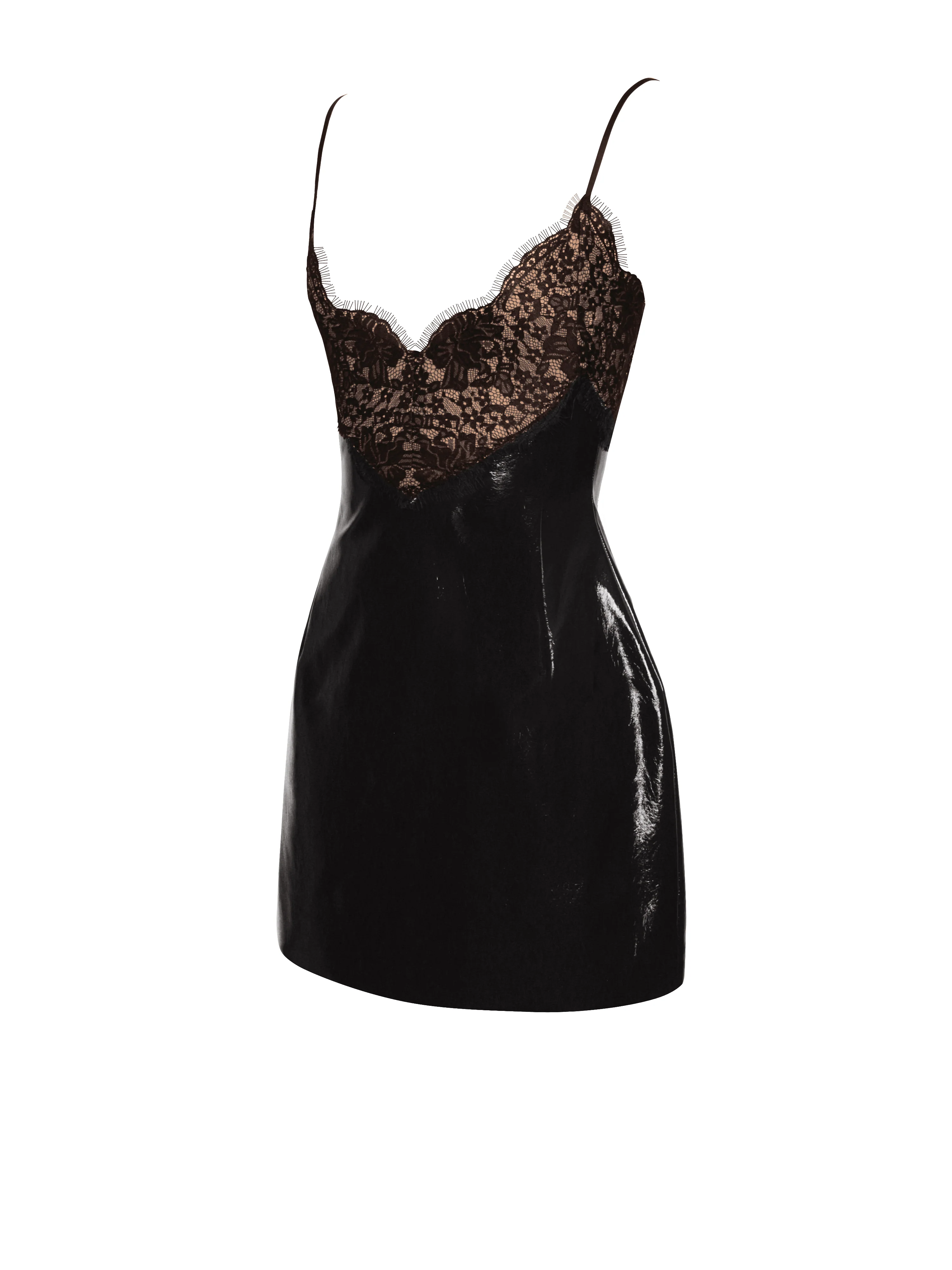 Shelby Black Vegan Leather with Lace Mini Dress - Image 12