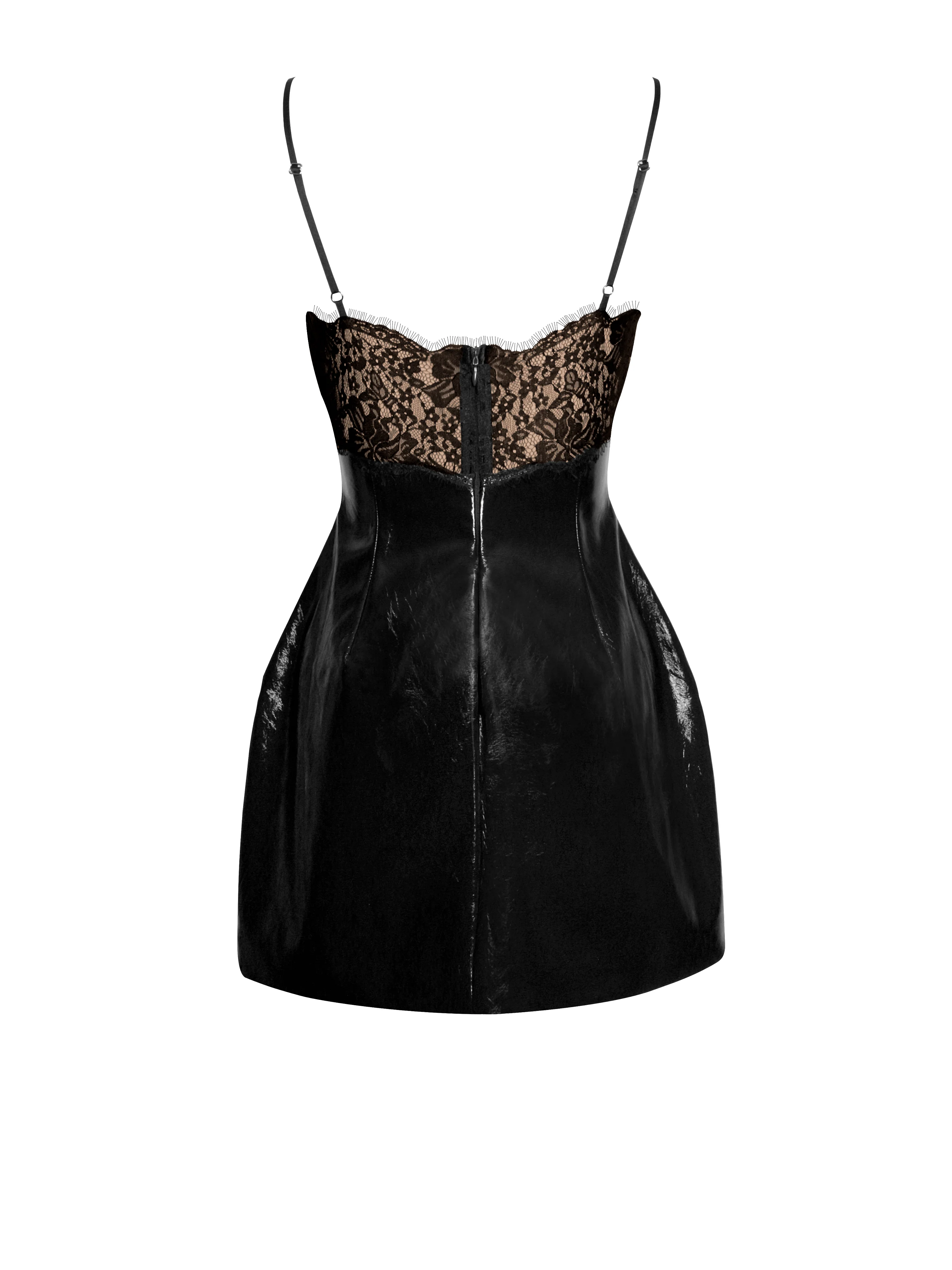 Shelby Black Vegan Leather with Lace Mini Dress - Image 13