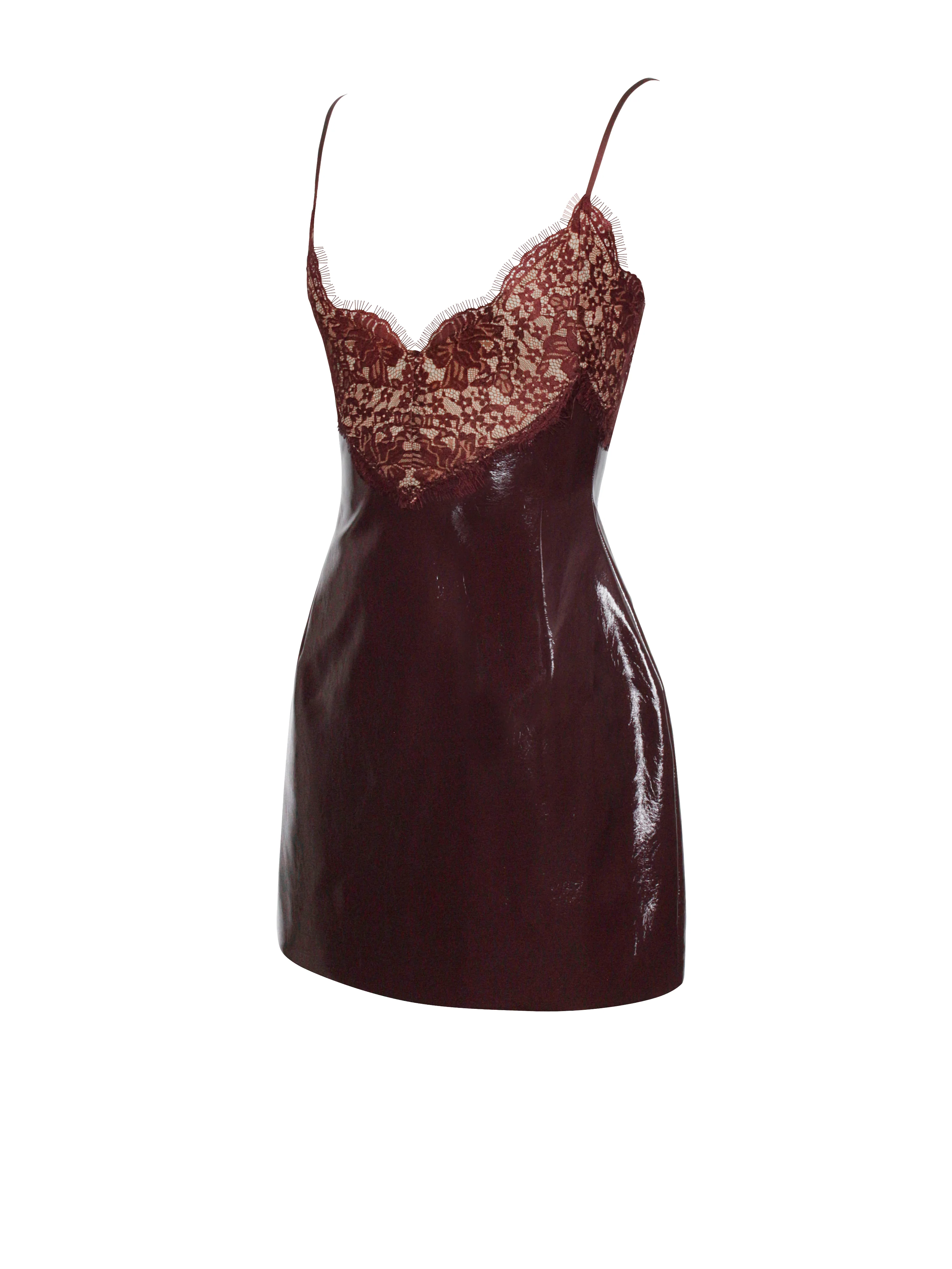 Shelby Dark Brown Vegan Leather with Lace Mini Dress - Image 11