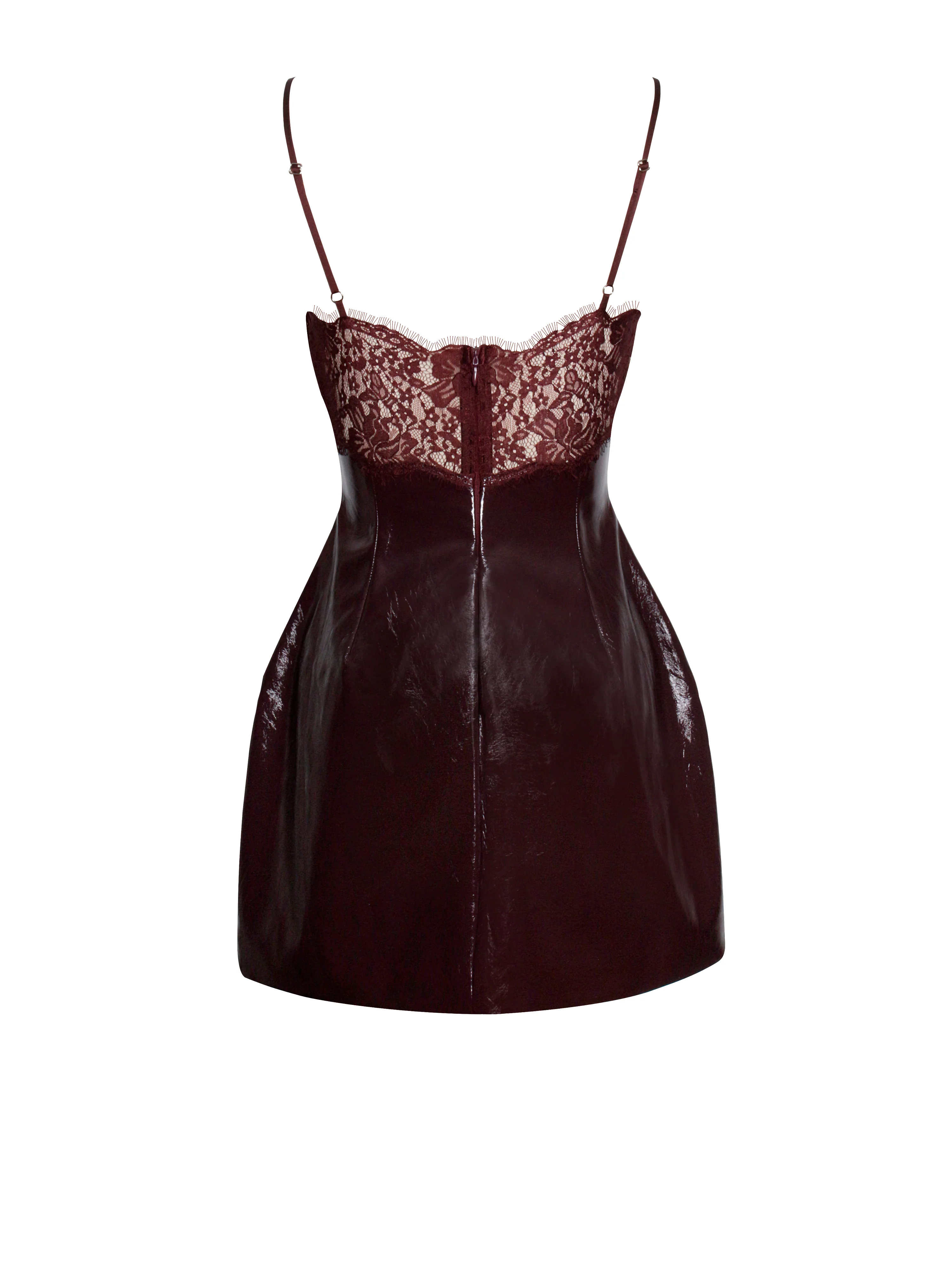 Shelby Dark Brown Vegan Leather with Lace Mini Dress - Image 12