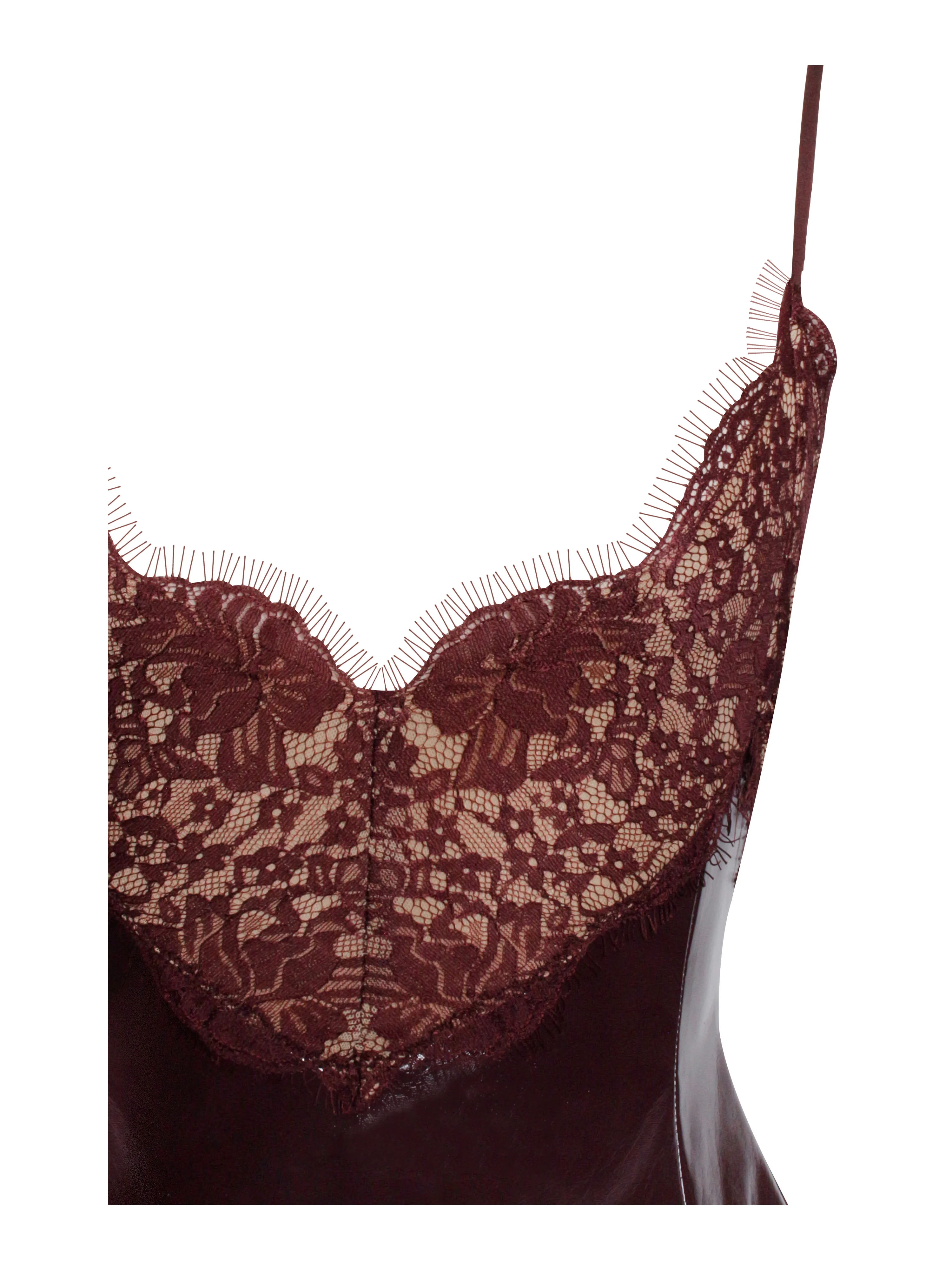 Shelby Dark Brown Vegan Leather with Lace Mini Dress - Image 13