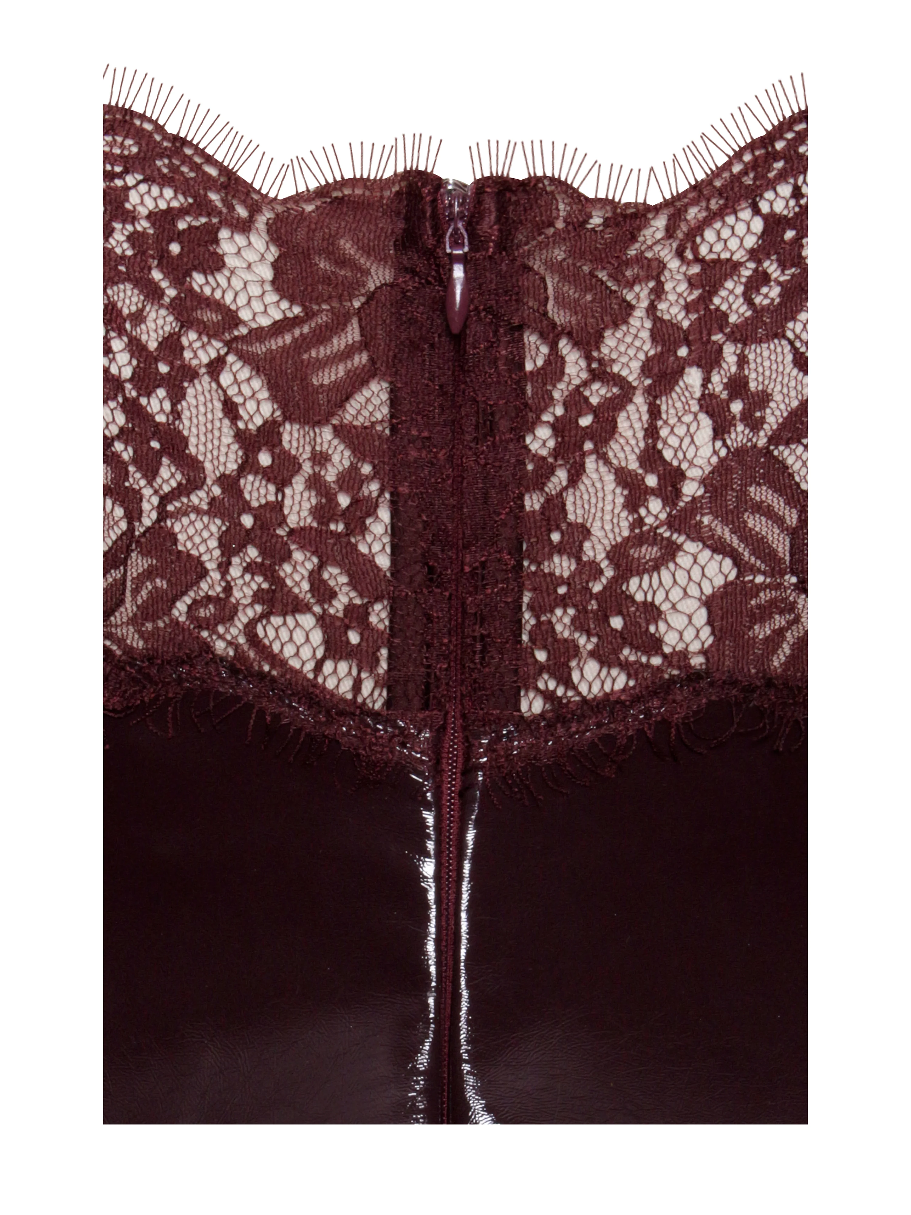 Shelby Dark Brown Vegan Leather with Lace Mini Dress - Image 14