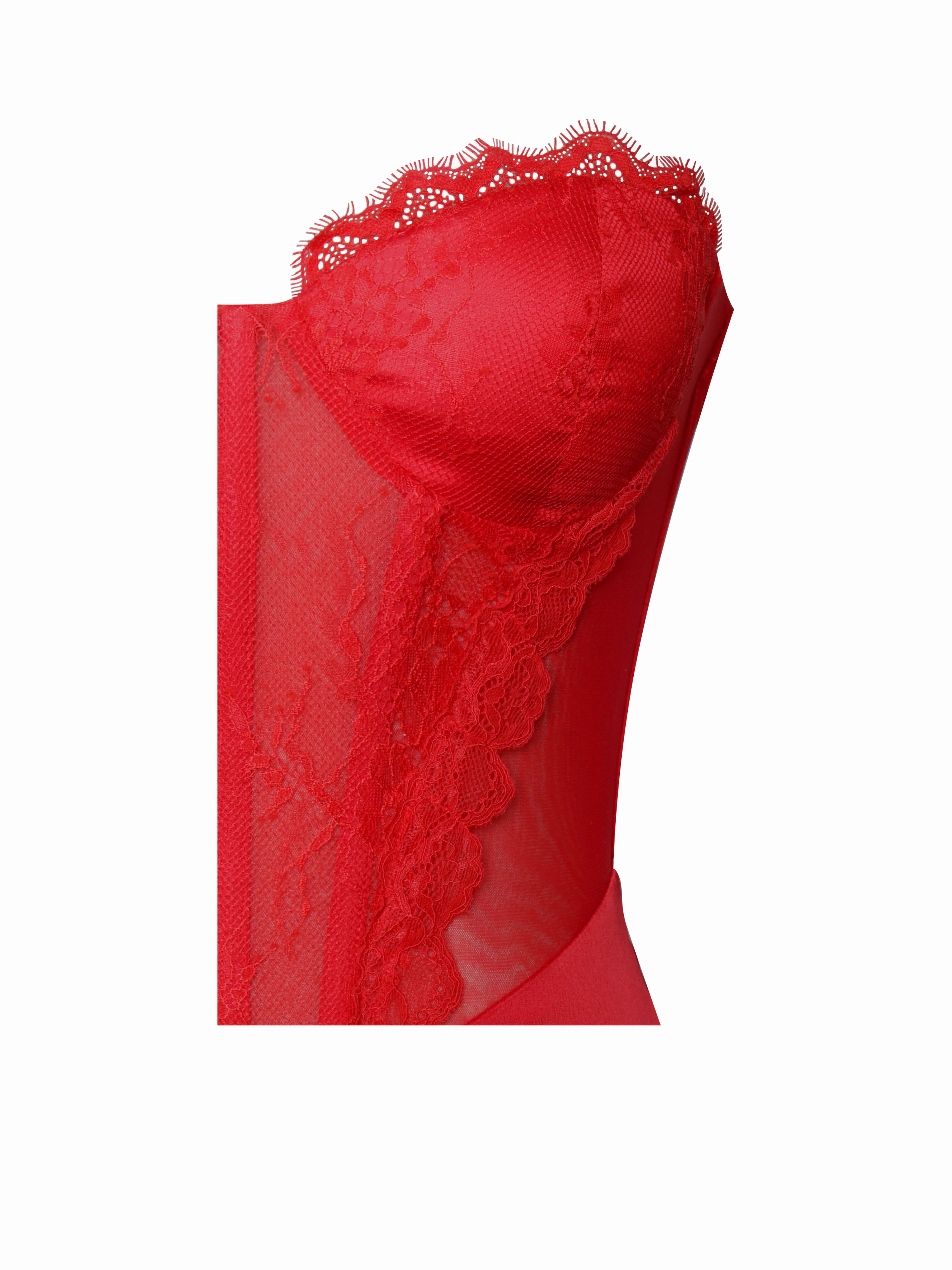 Talia Red Satin Lace Corset Maxi Dress - Image 12