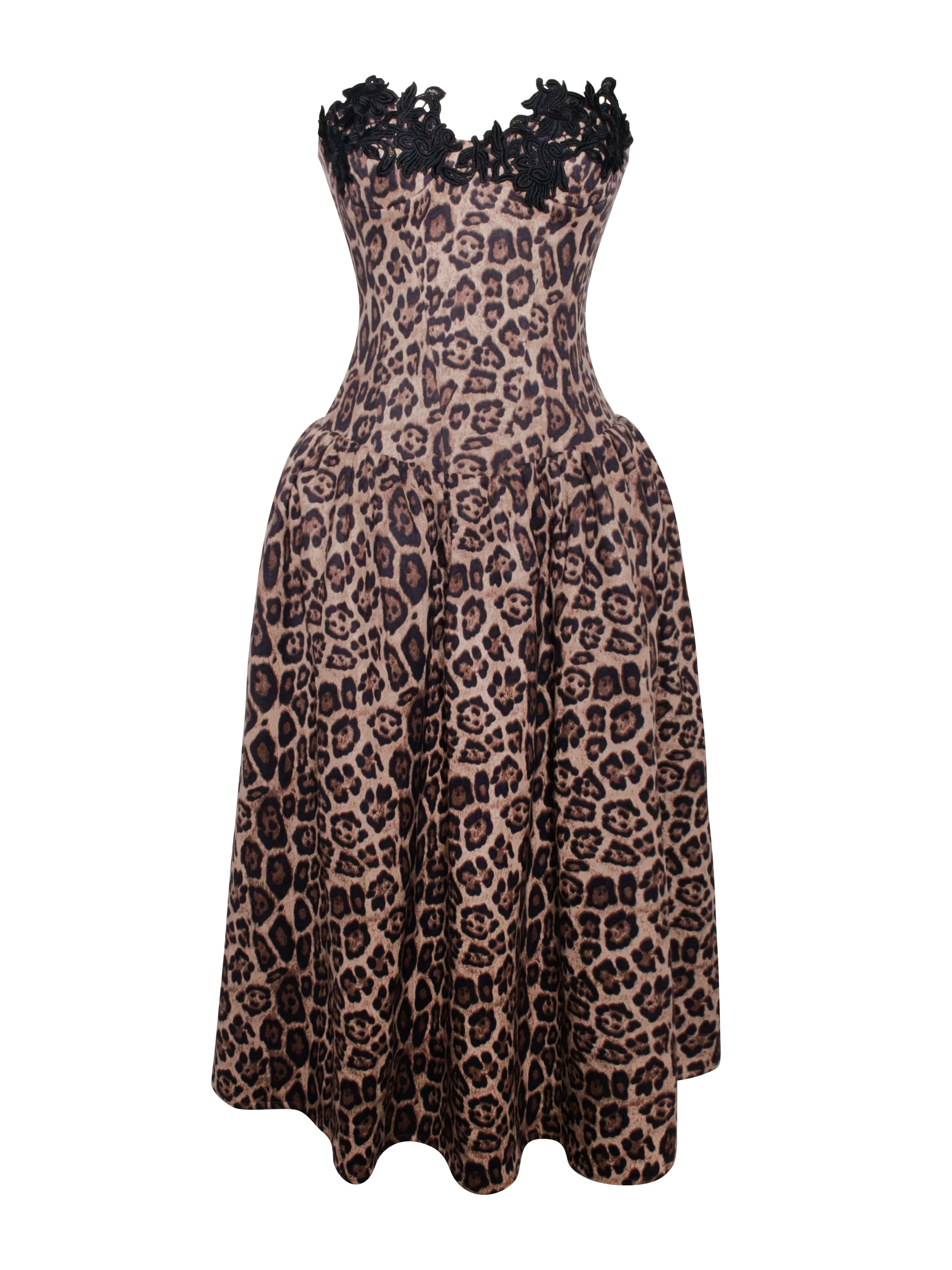 Uchenna Cheetah Print Stretchy Strapless Midi Dress with lace trim - Image 10