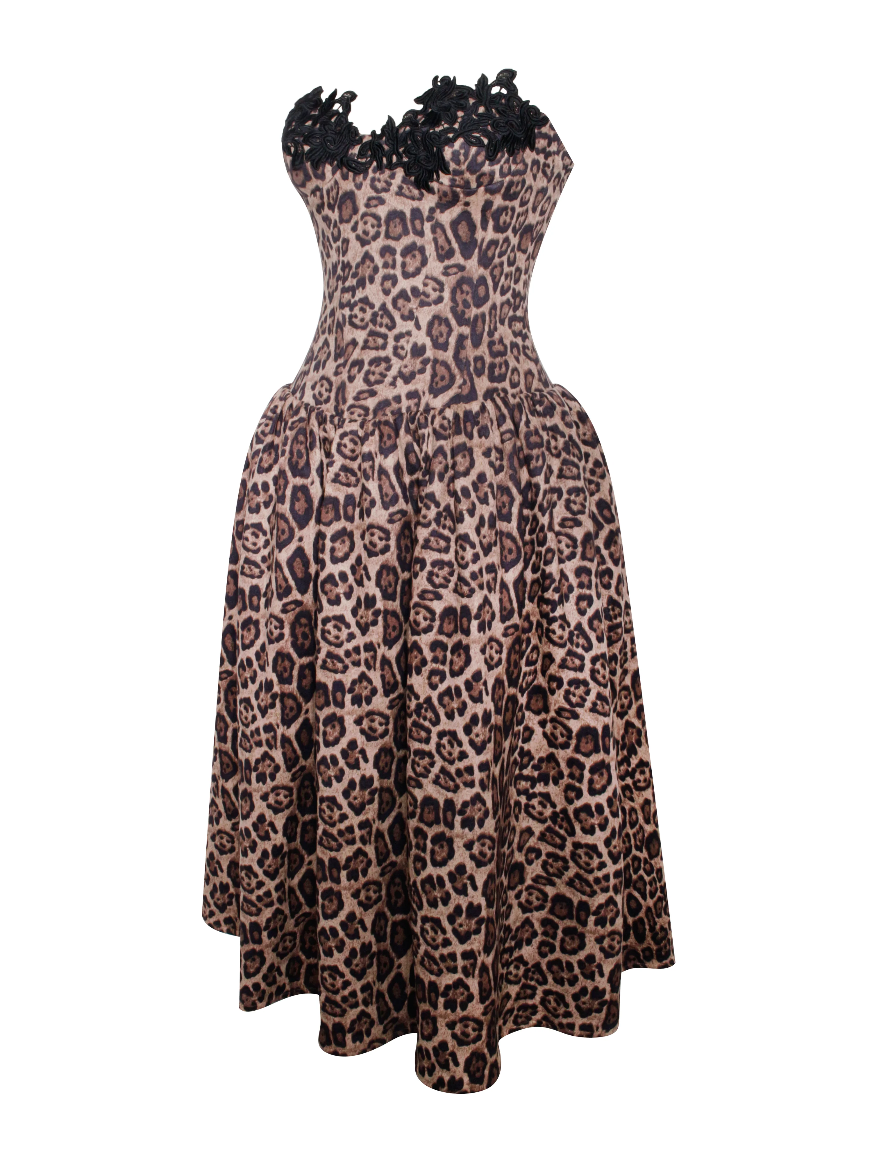 Uchenna Cheetah Print Stretchy Strapless Midi Dress with lace trim - Image 11