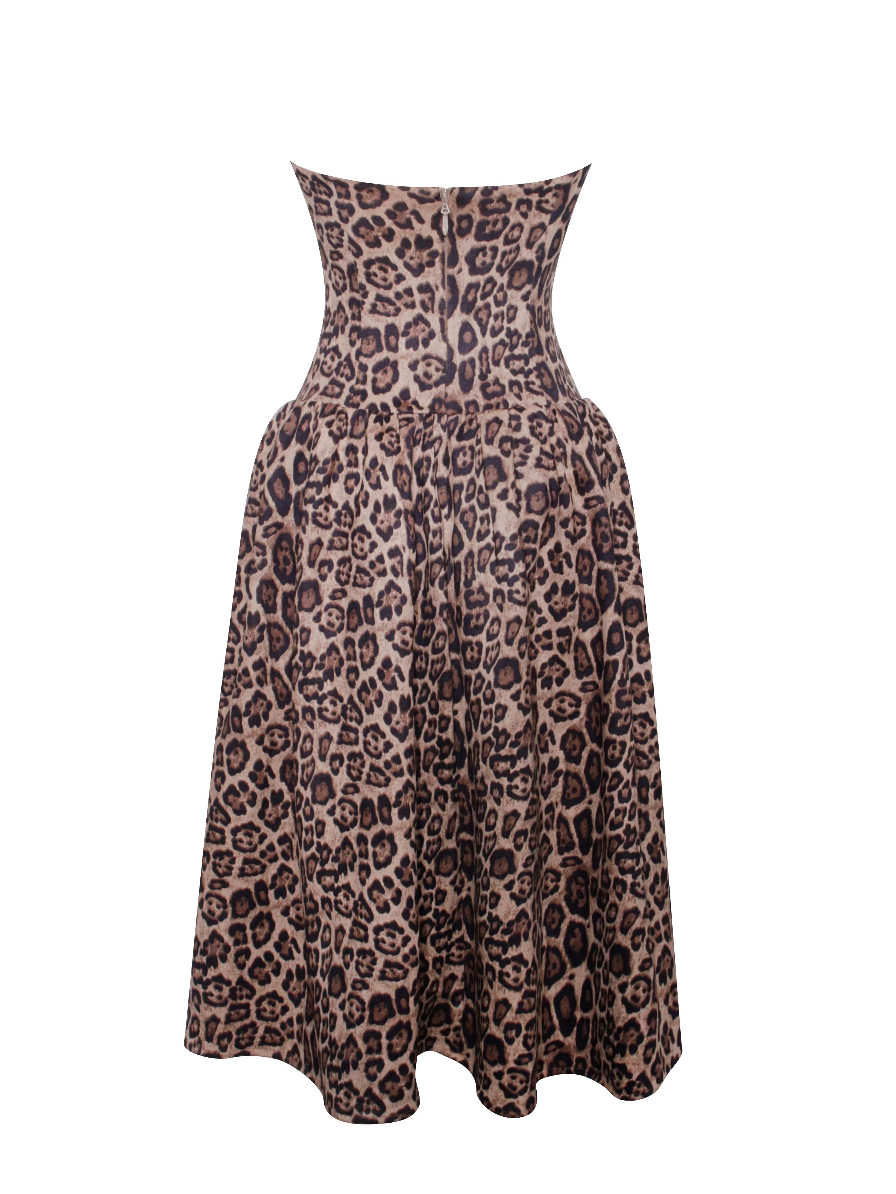 Uchenna Cheetah Print Stretchy Strapless Midi Dress with lace trim - Image 12