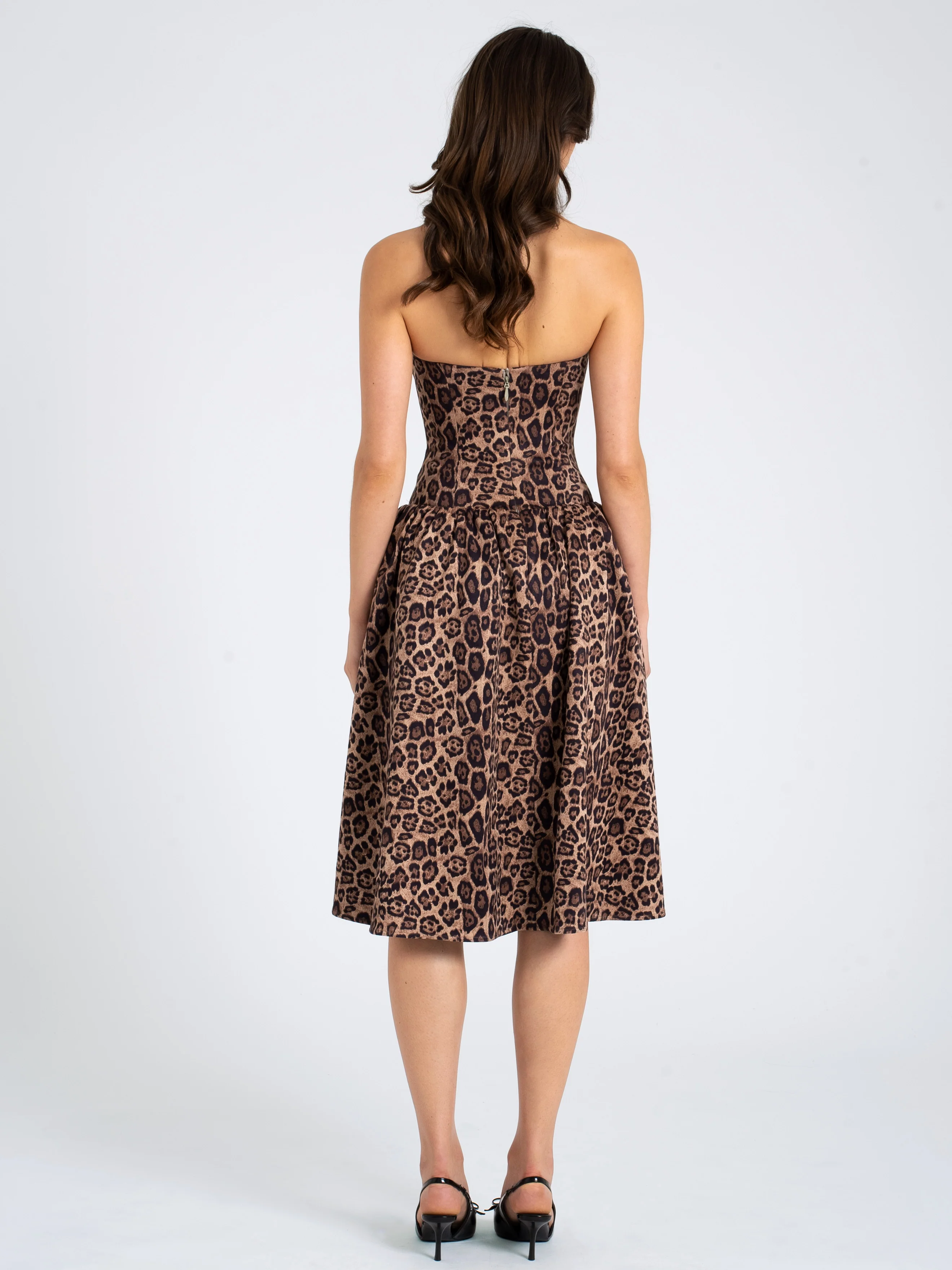 Uchenna Cheetah Print Stretchy Strapless Midi Dress with lace trim - Image 9