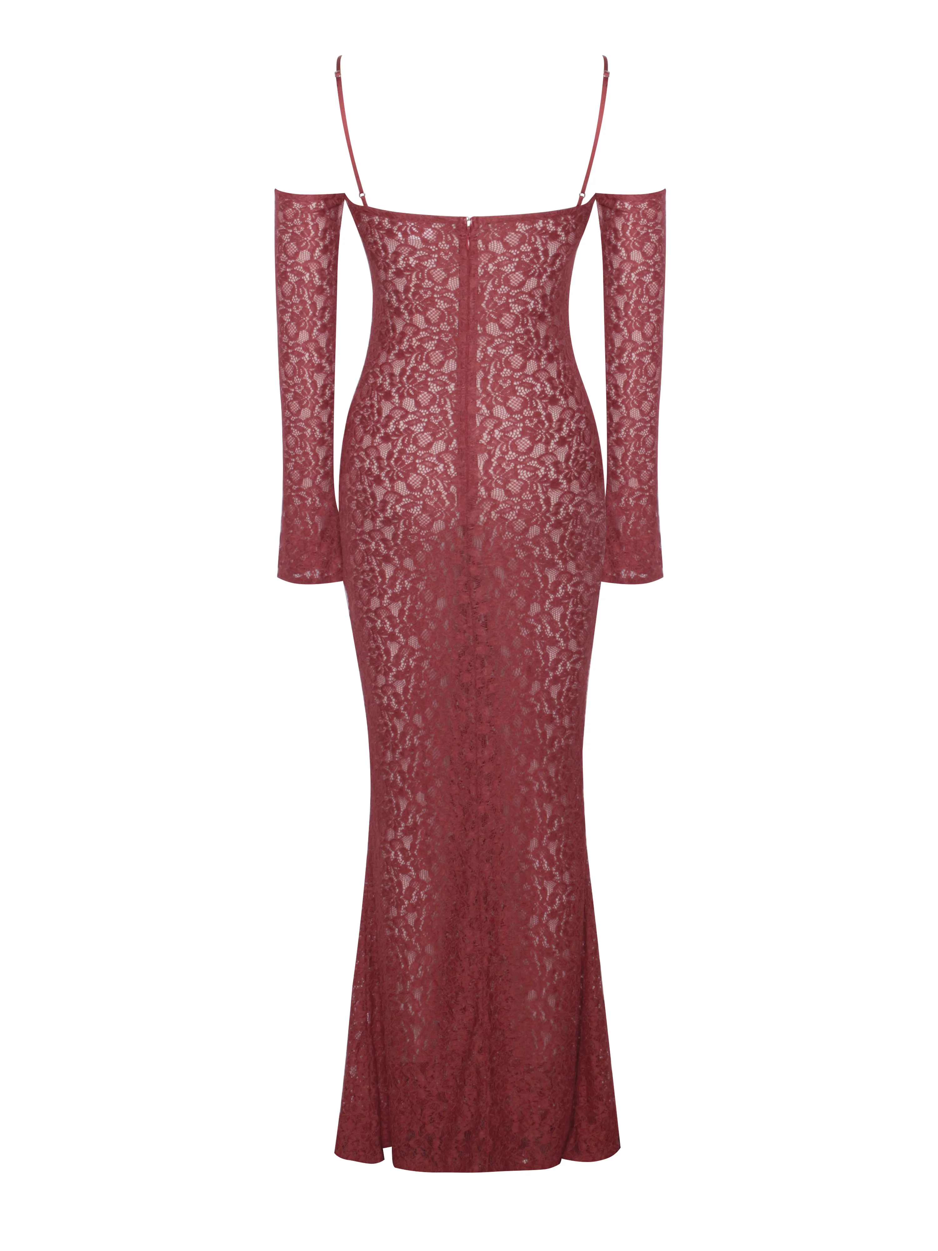 Udaya Burgundy Lace Long Sleeve Maxi Dress - Image 10