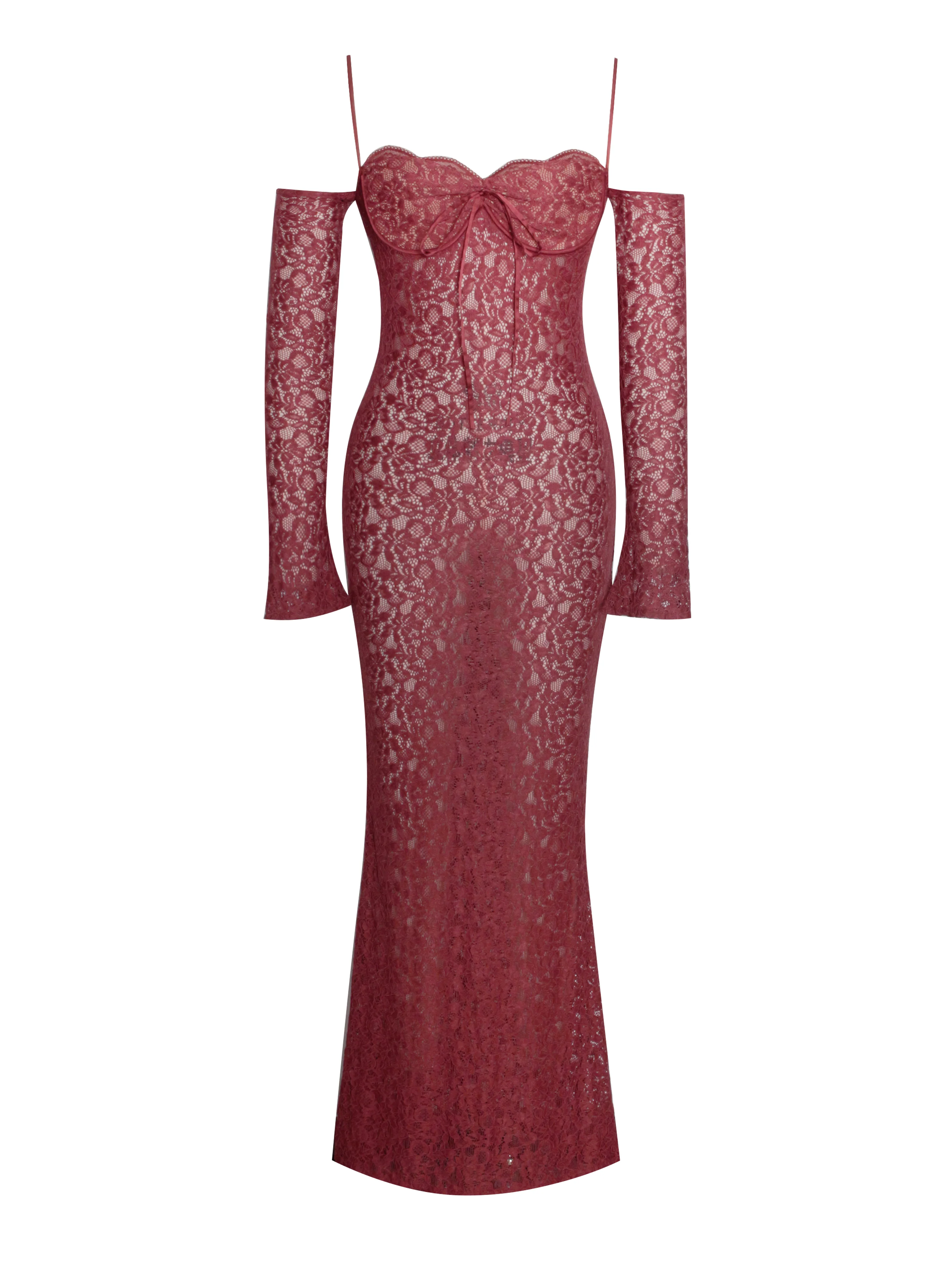 Udaya Burgundy Lace Long Sleeve Maxi Dress - Image 8