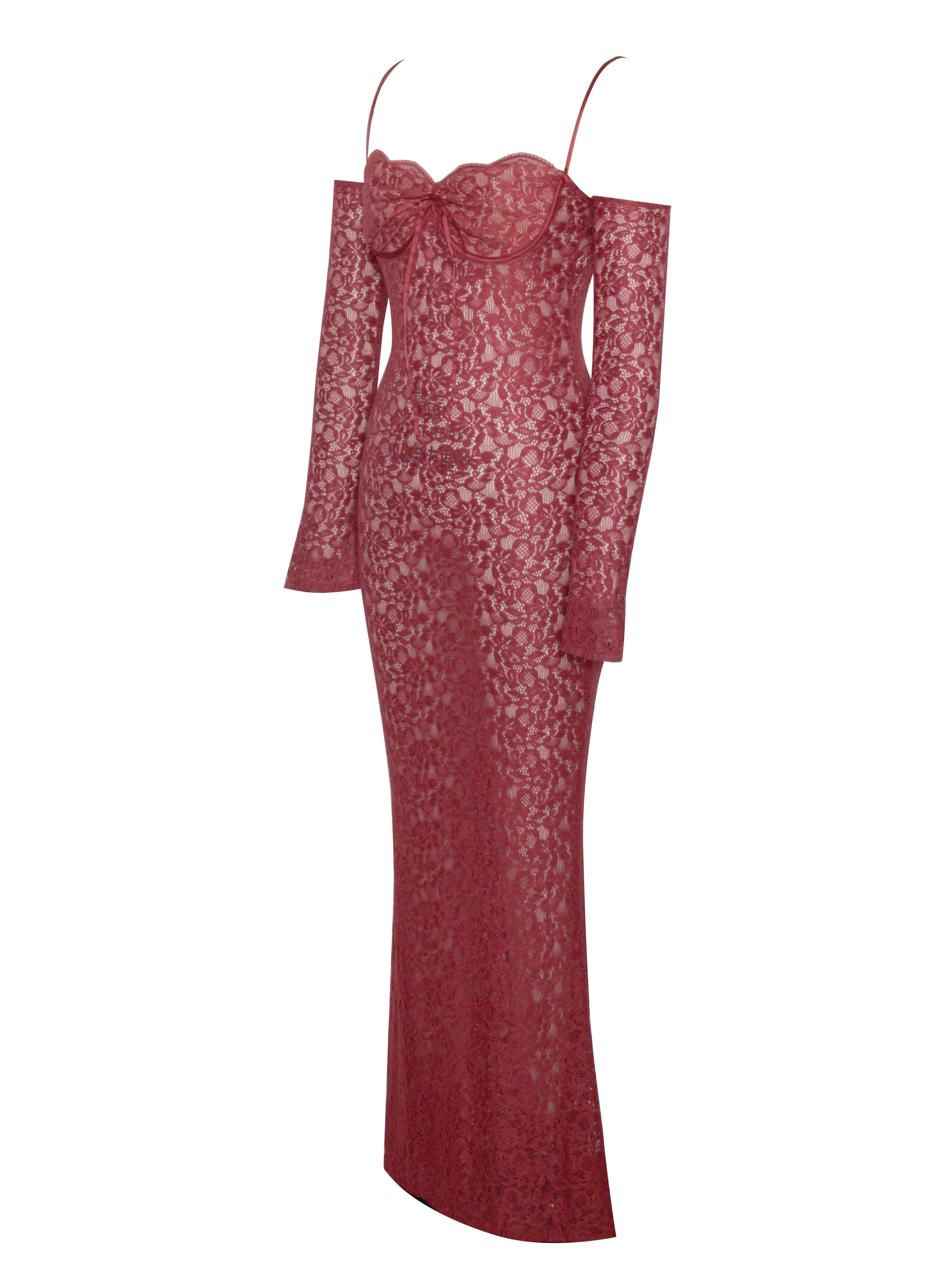 Udaya Burgundy Lace Long Sleeve Maxi Dress - Image 9