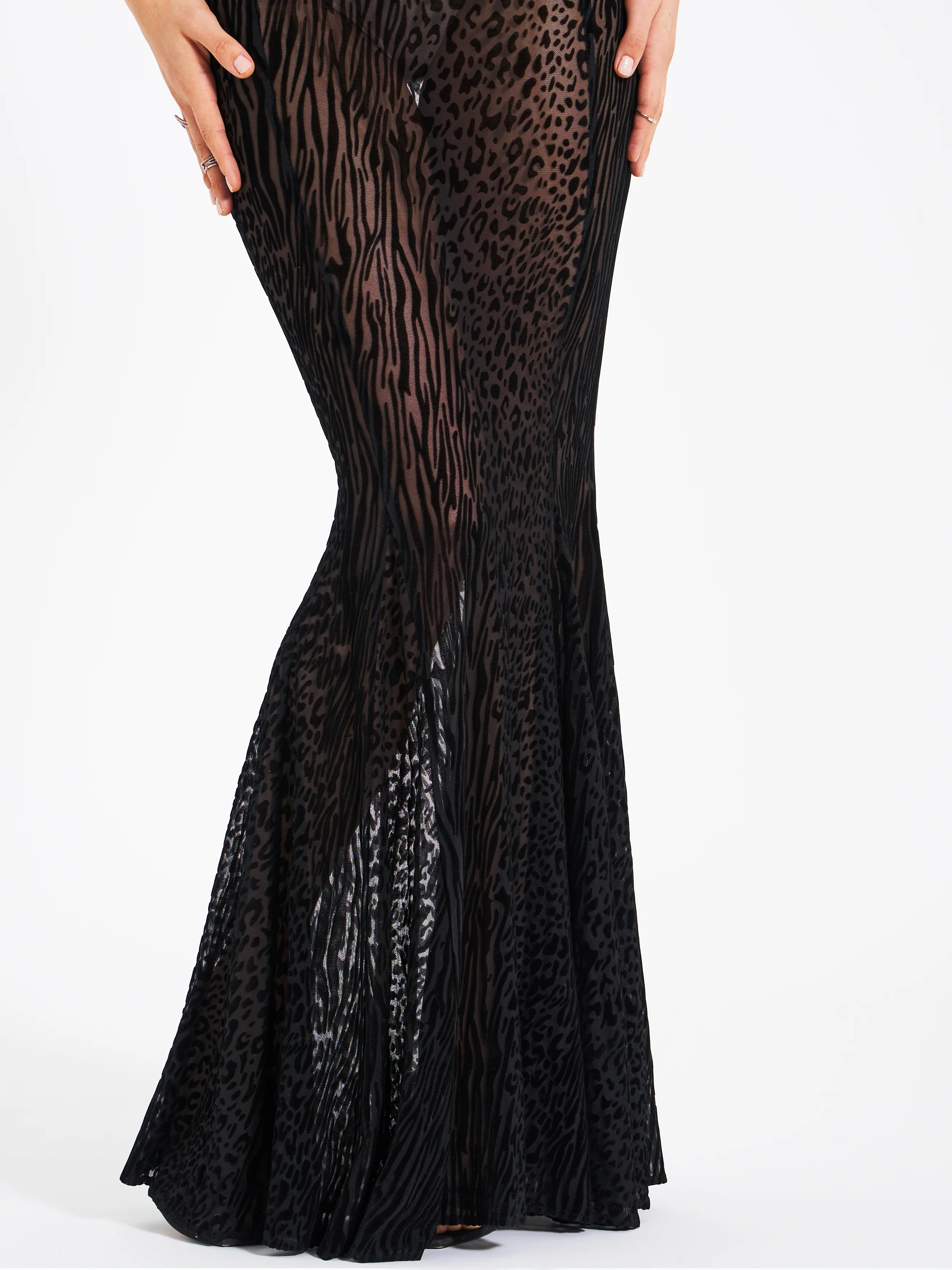 Ulani Black Burnout Velvet Detail Mesh Maxi Dress - Image 10