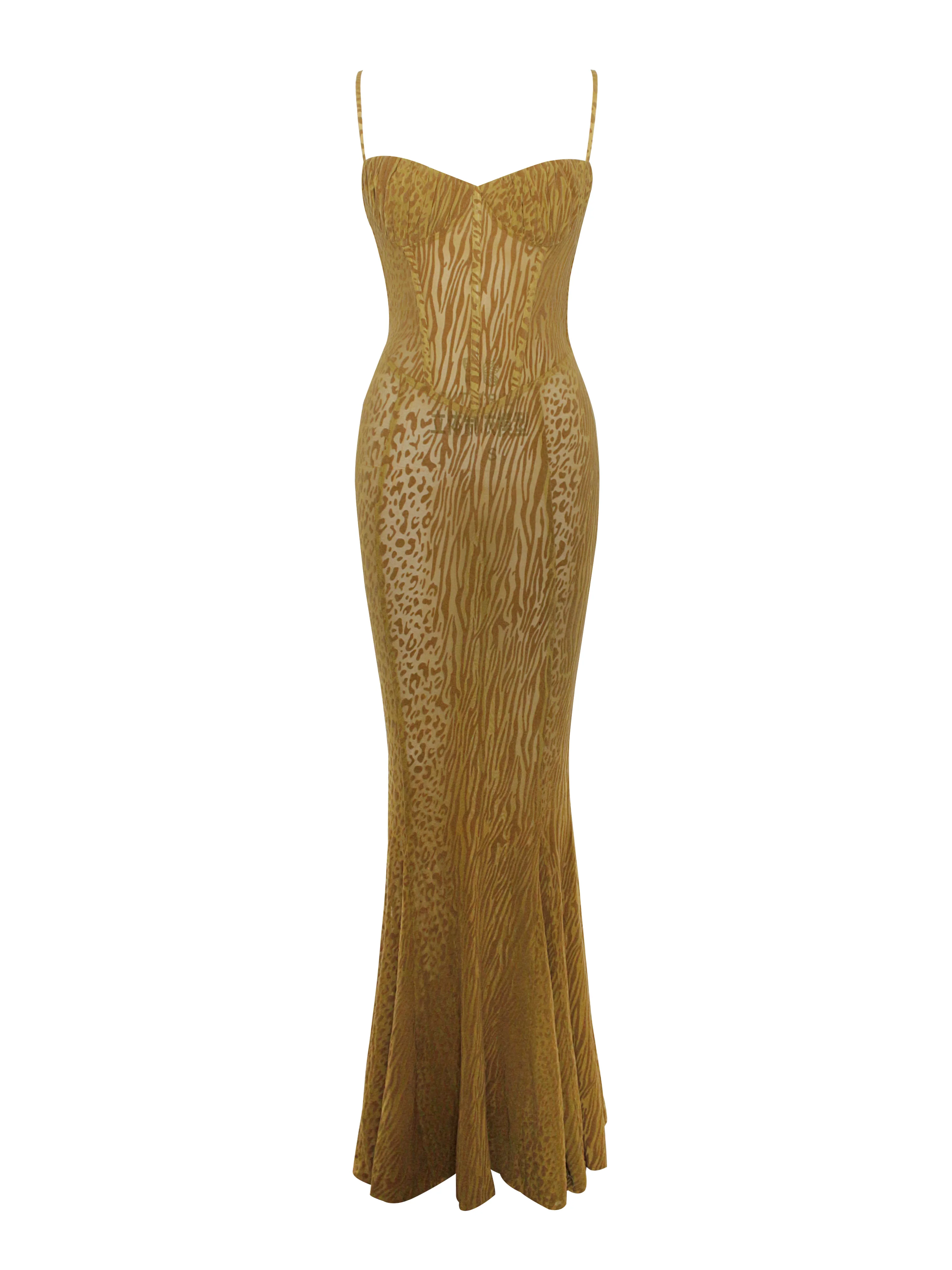 Ulani Gold Burnout Velvet Detail Mesh Maxi Dress - Image 14