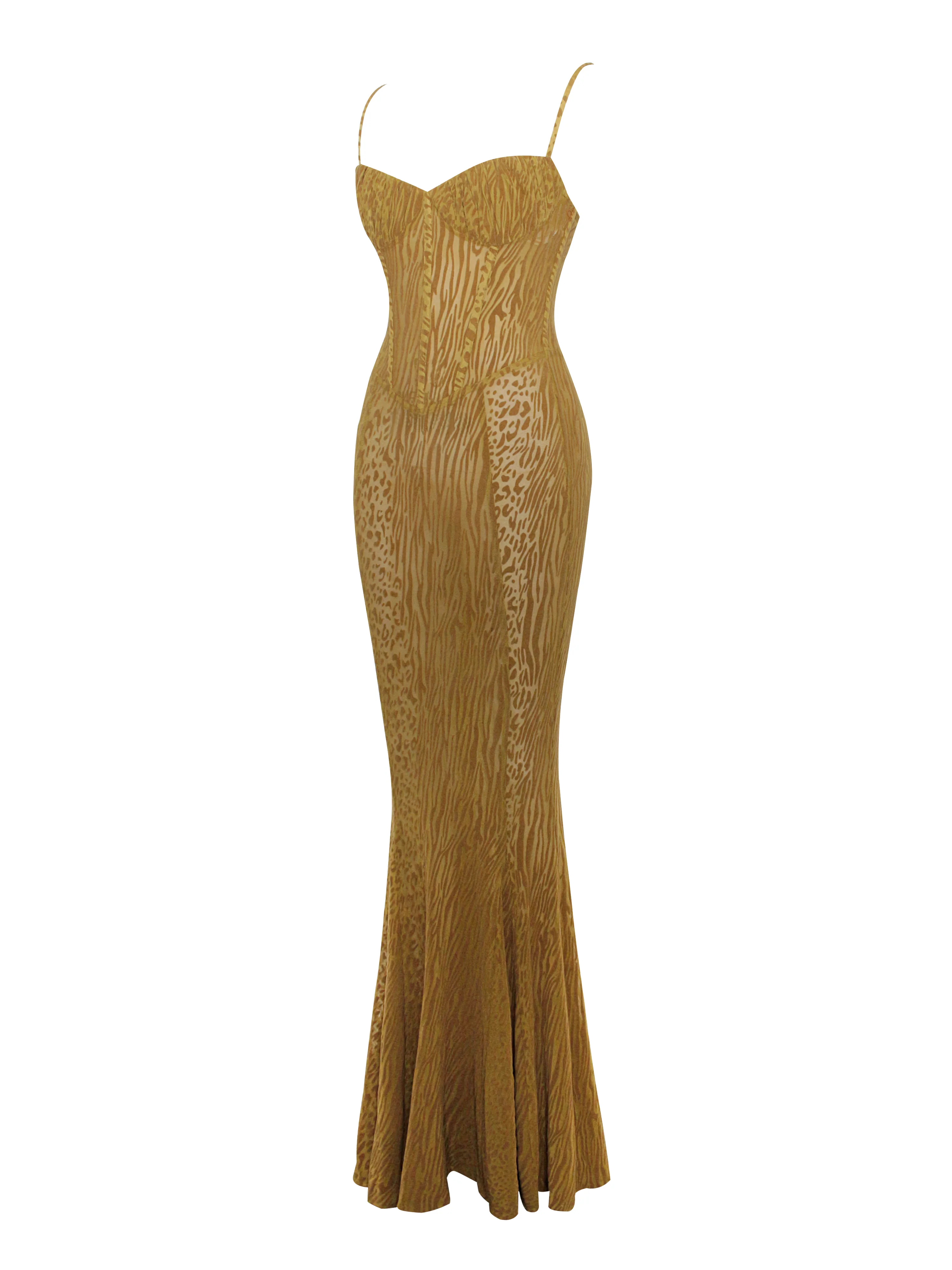 Ulani Gold Burnout Velvet Detail Mesh Maxi Dress - Image 15