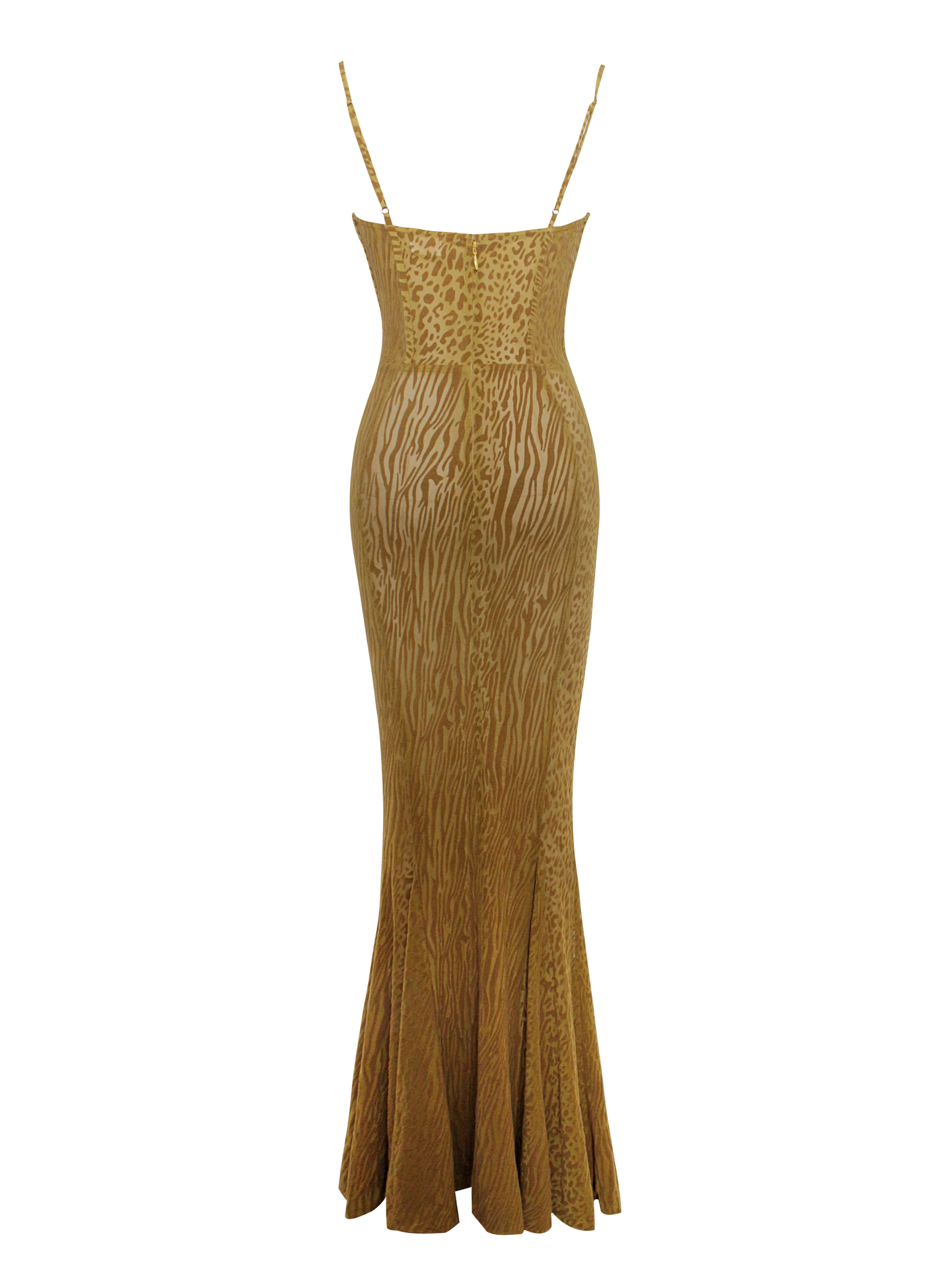 Ulani Gold Burnout Velvet Detail Mesh Maxi Dress - Image 16