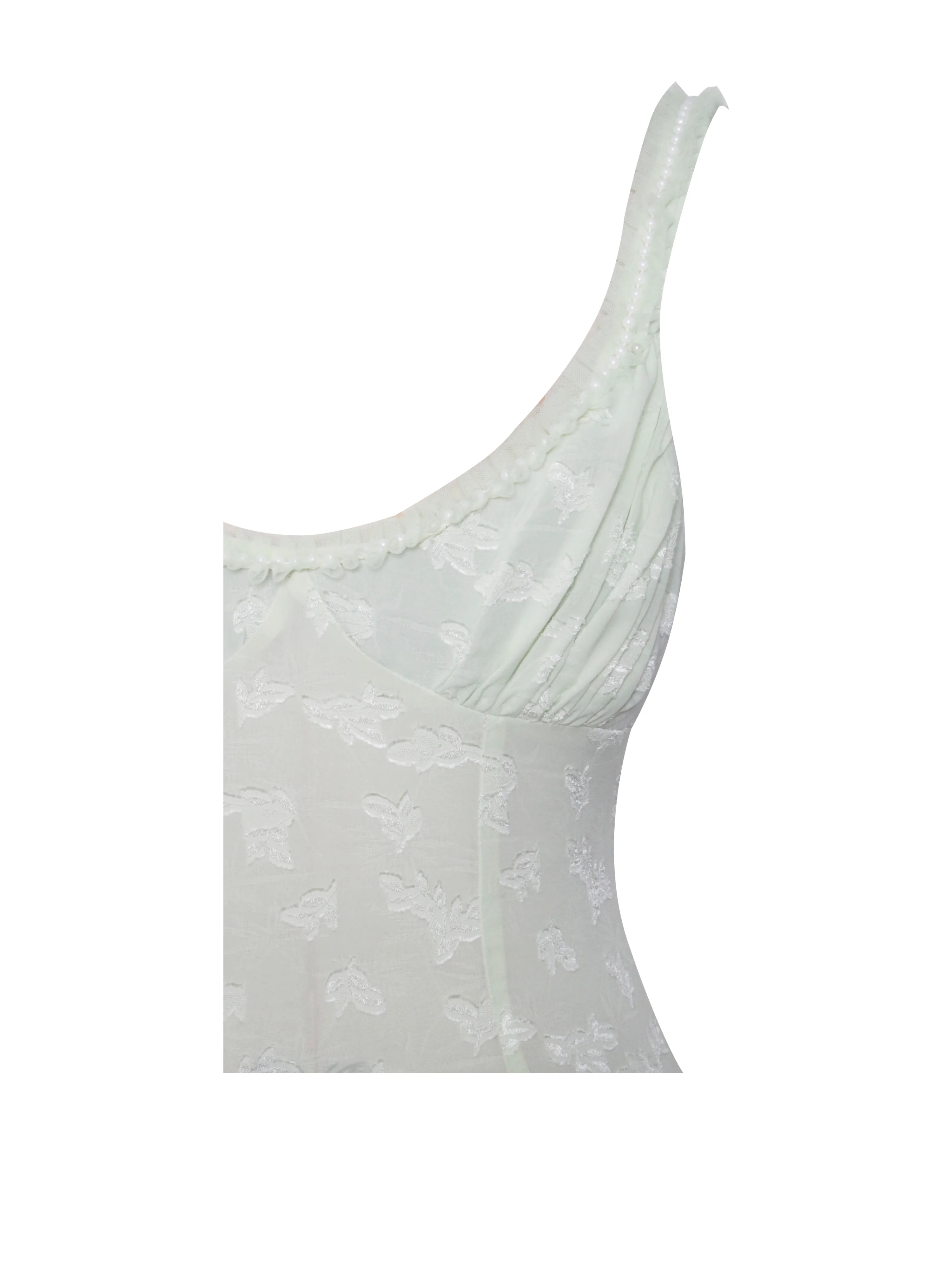 Ulissa Light Green Square Neck Jacquard Textured High Slit Maxi Dress - Image 15