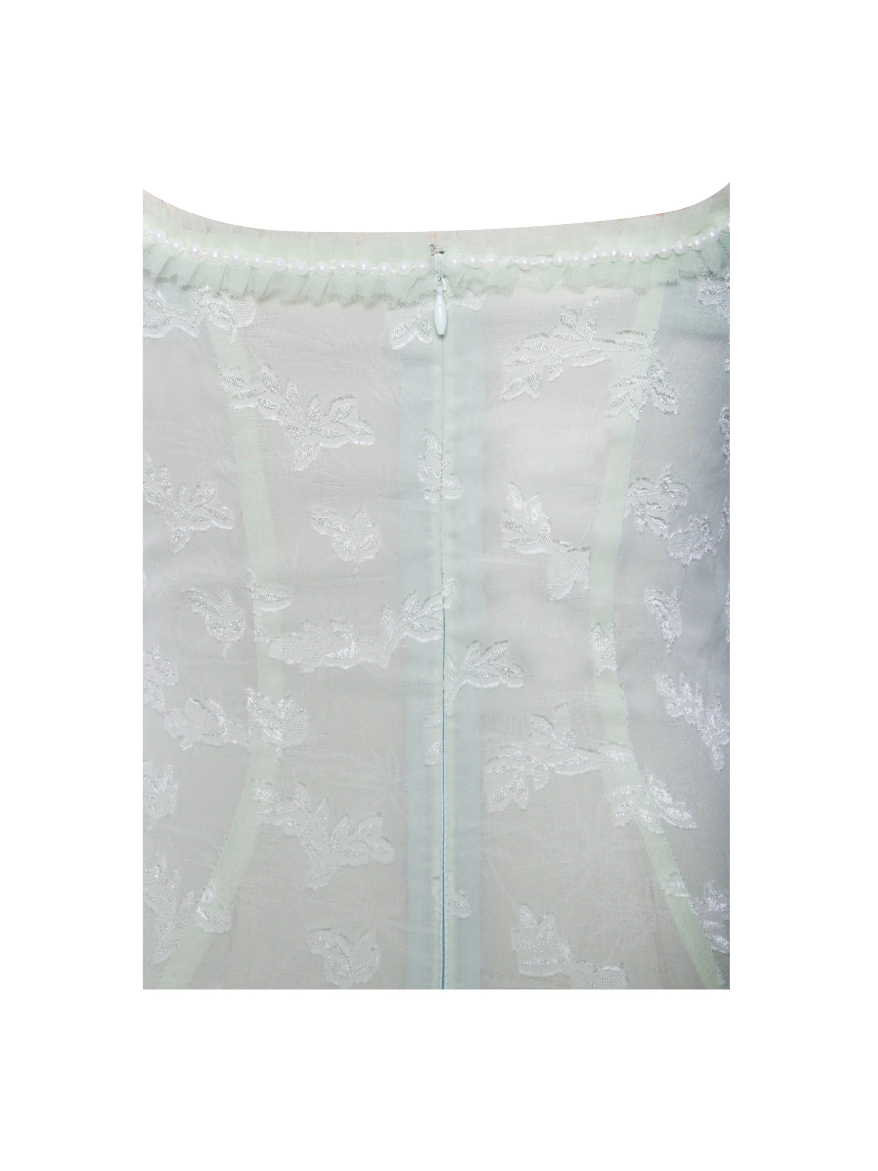 Ulissa Light Green Square Neck Jacquard Textured High Slit Maxi Dress - Image 16