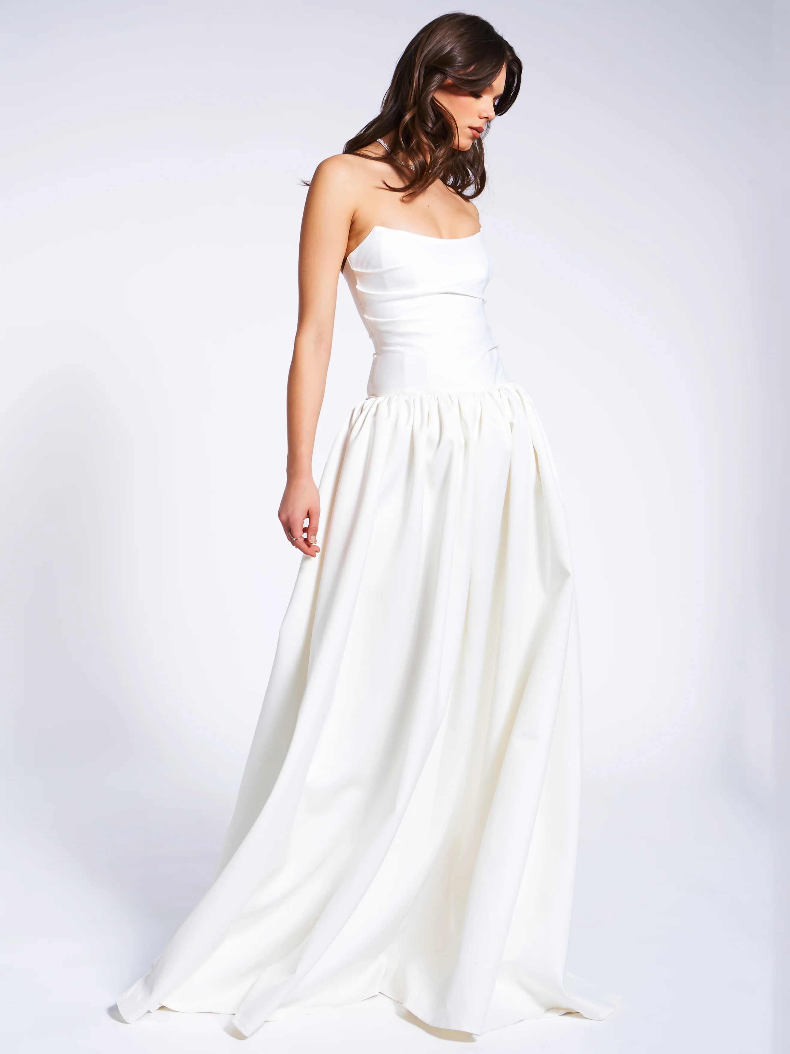 Umay White Drop Waist Satin Corset Bridal Gown - Image 16