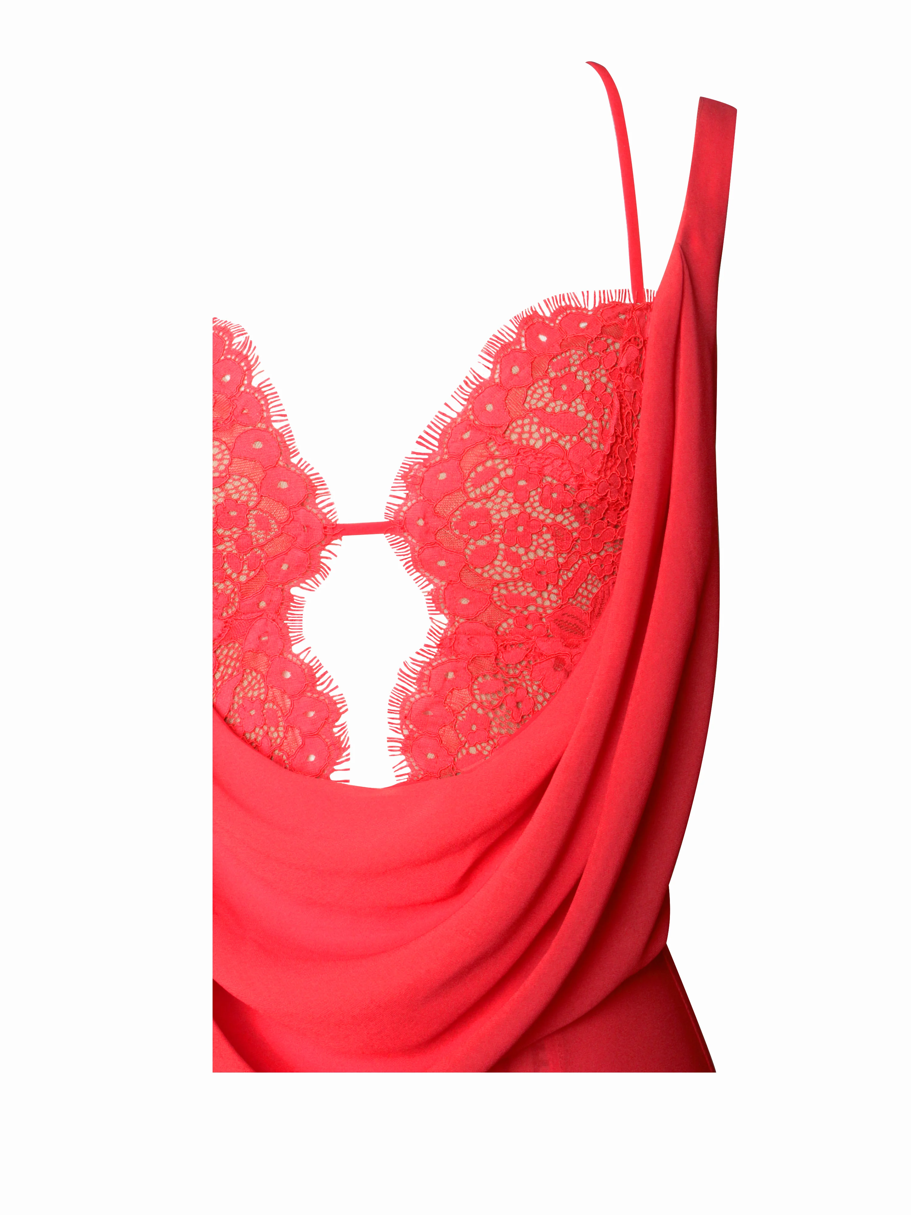 Ulanda Red Chiffon Lace Backless Maxi Train Dress - Image 10