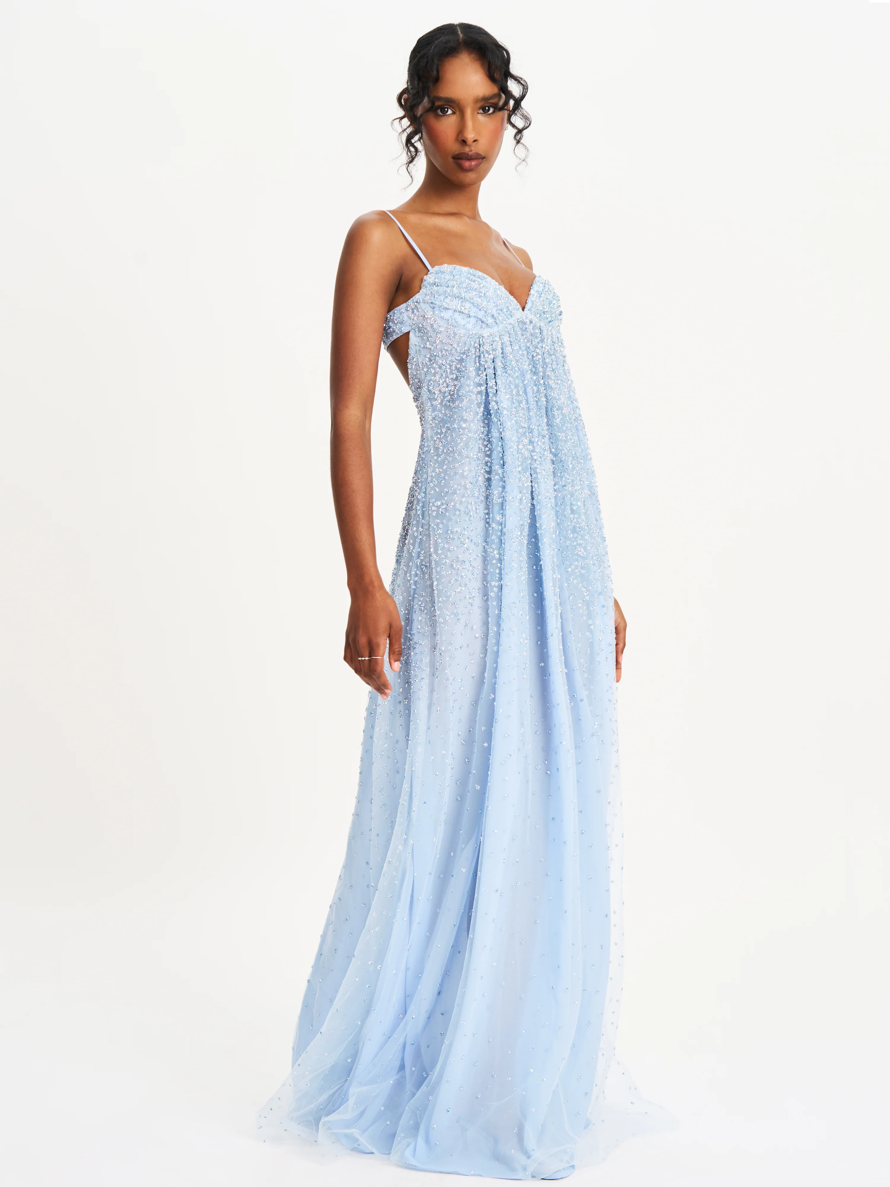 Wallie Baby Blue Rhinestone Embellished Mesh Backless Gown - Image 10