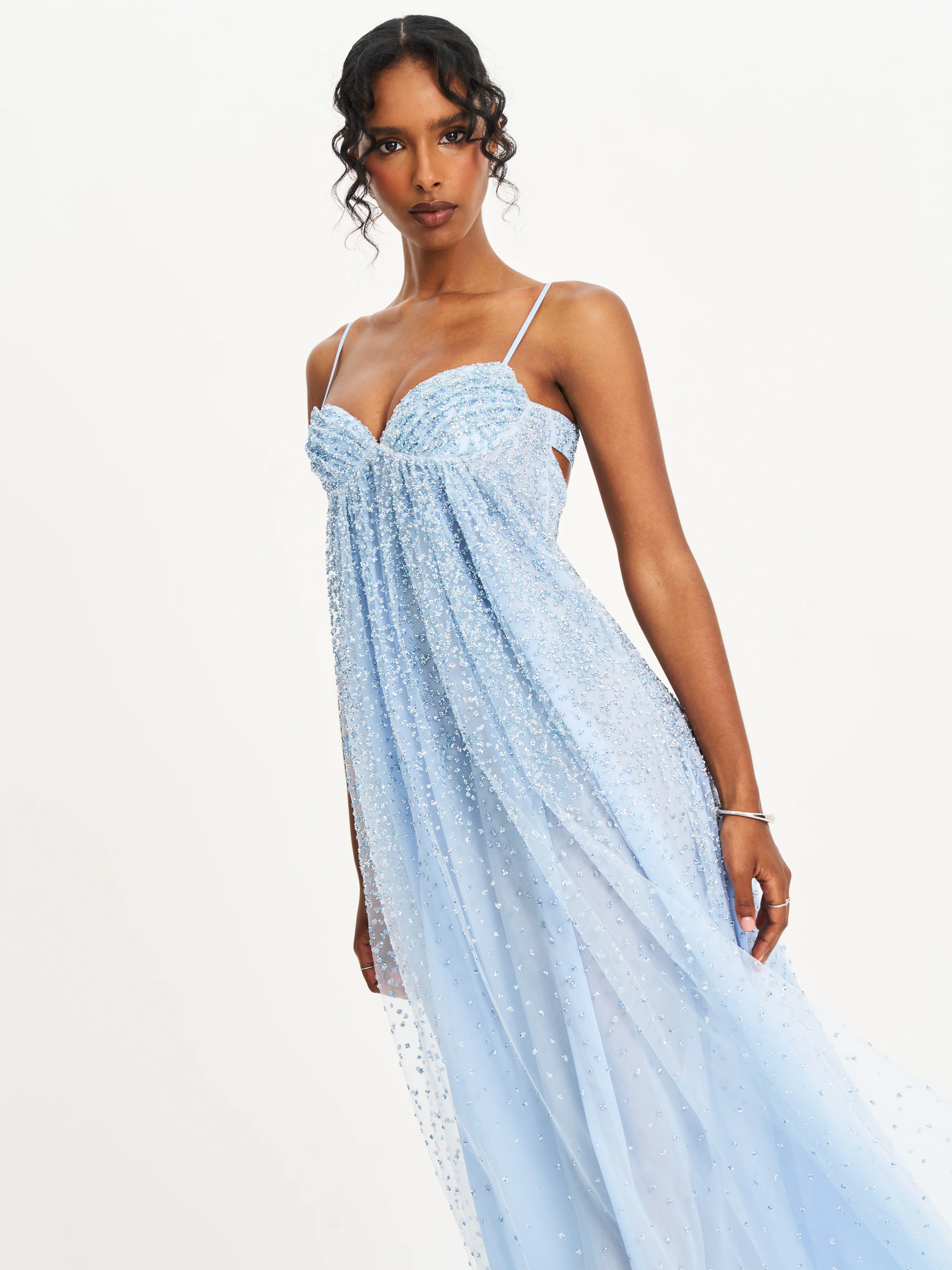 Wallie Baby Blue Rhinestone Embellished Mesh Backless Gown - Image 12