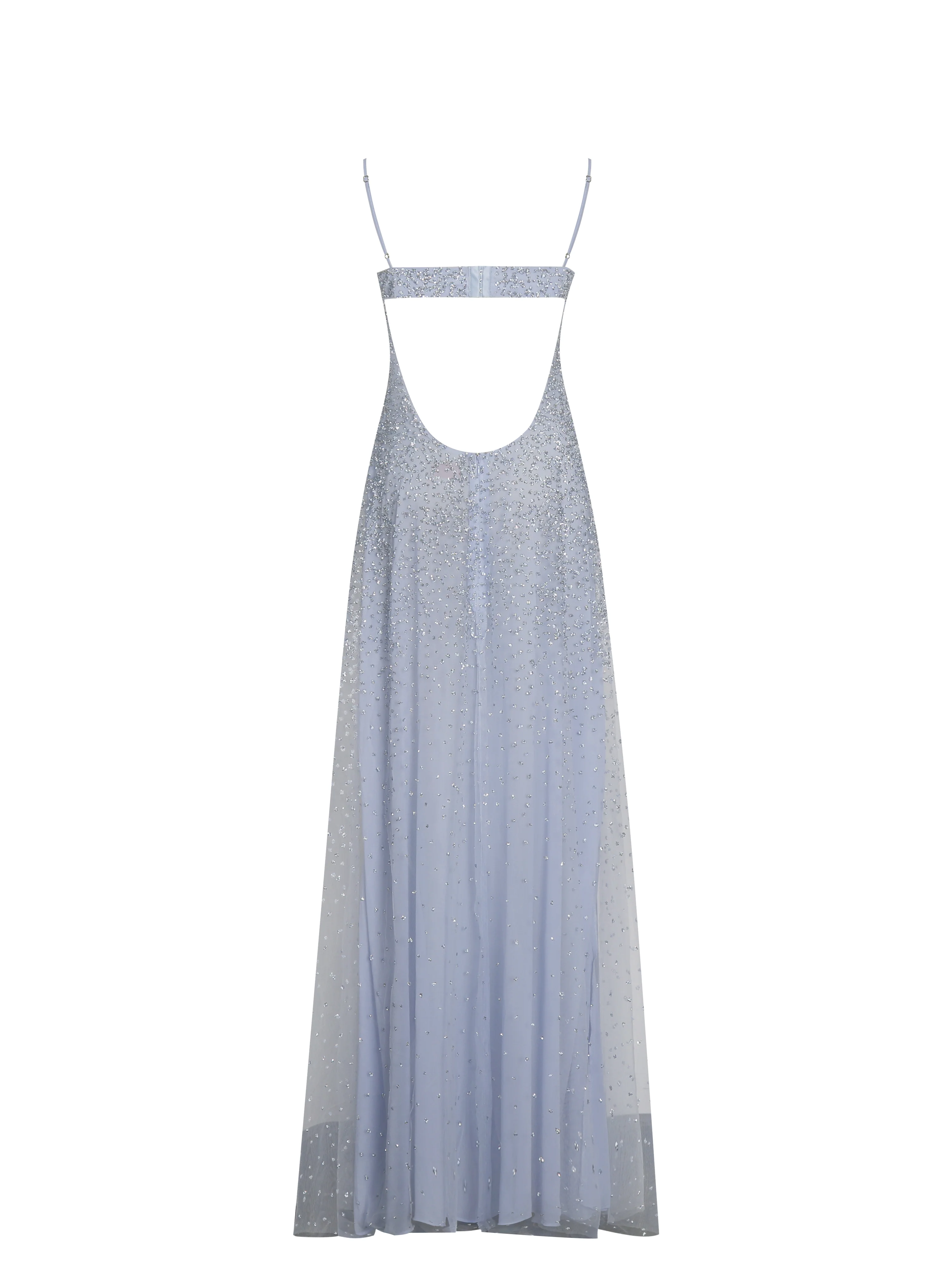 Wallie Baby Blue Rhinestone Embellished Mesh Backless Gown - Image 16