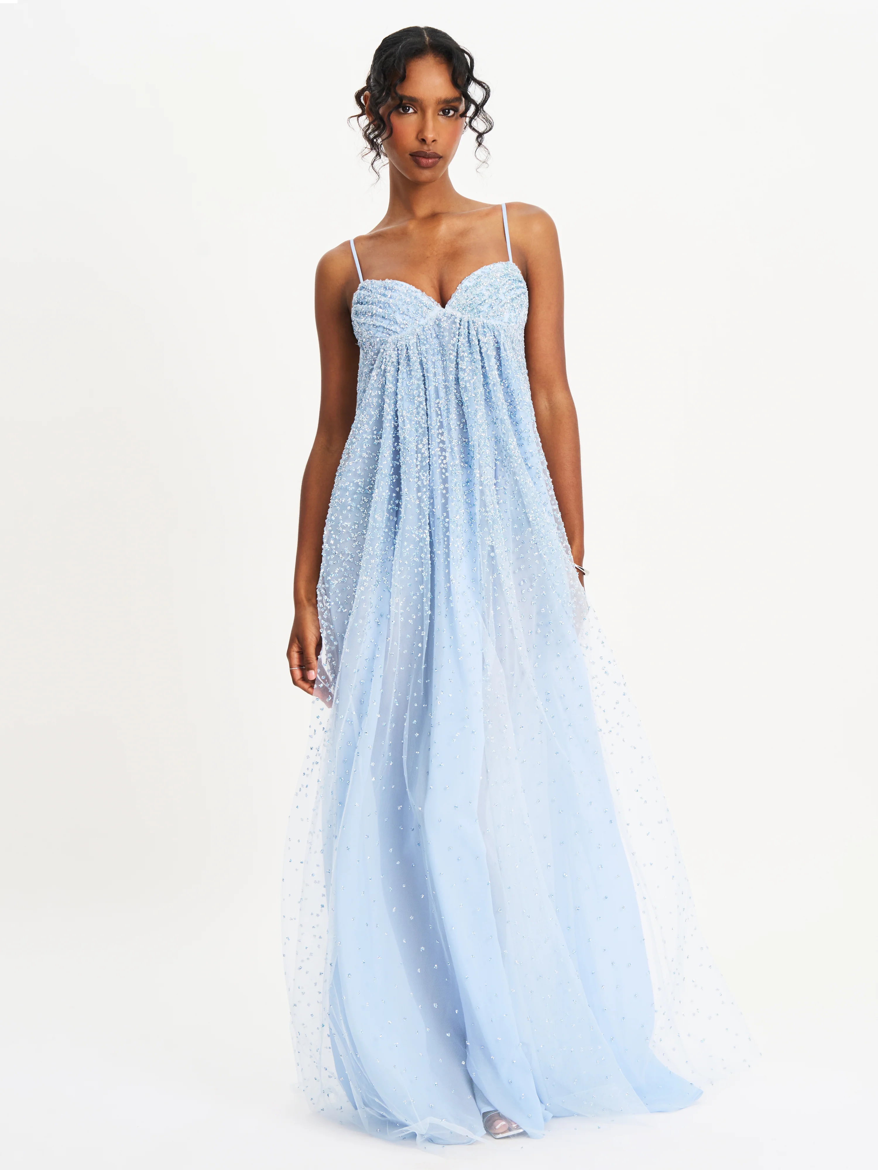 Wallie Baby Blue Rhinestone Embellished Mesh Backless Gown - Image 4