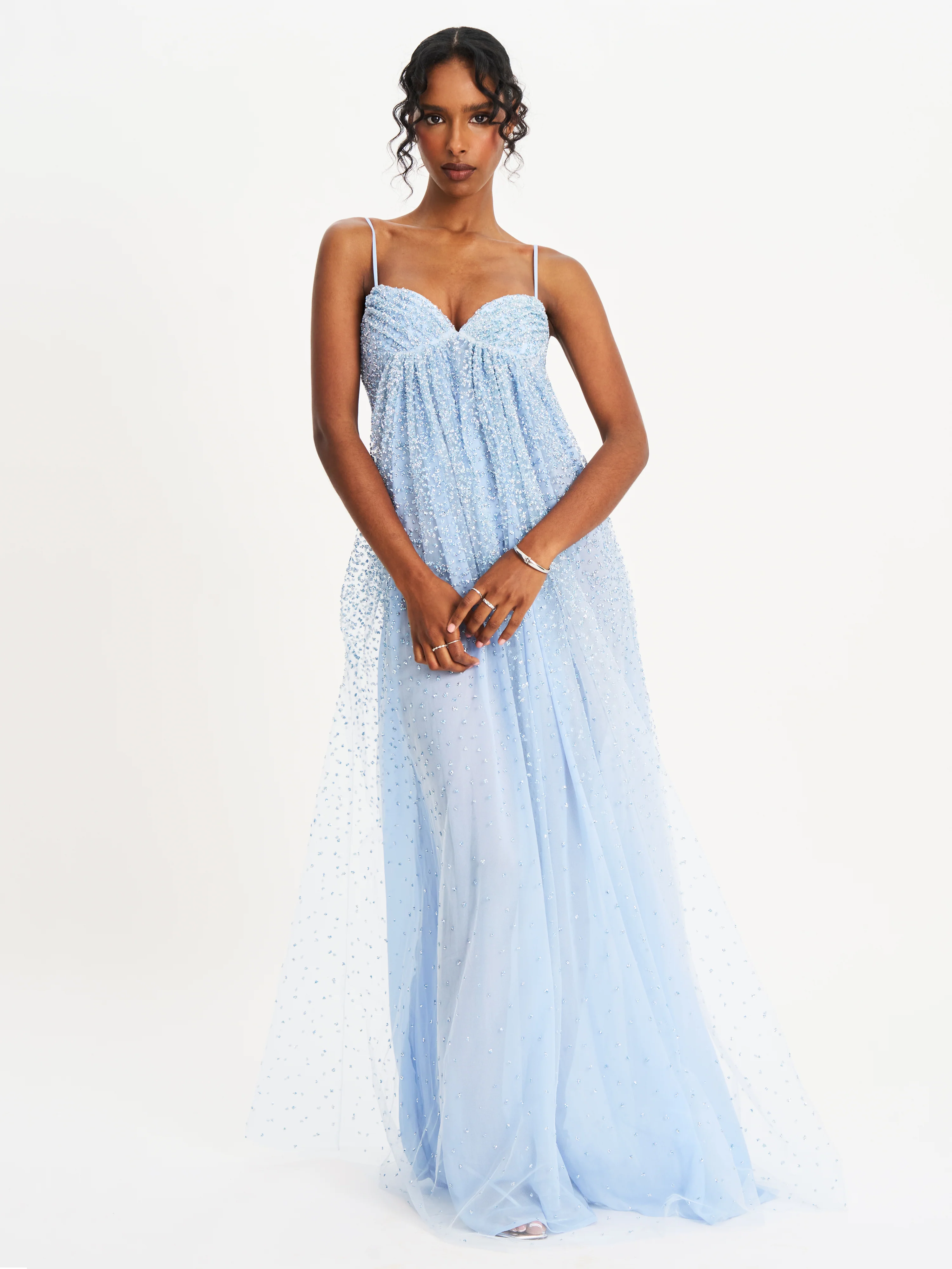 Wallie Baby Blue Rhinestone Embellished Mesh Backless Gown - Image 5