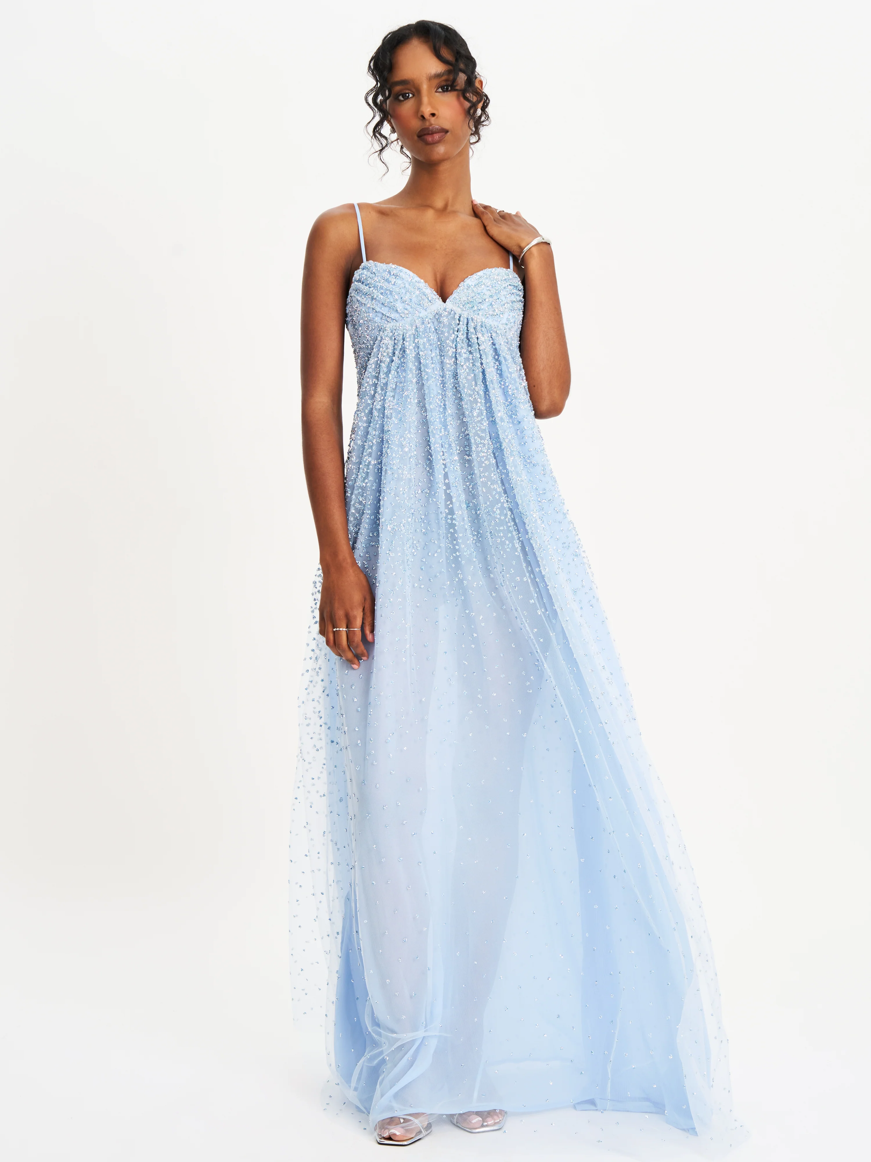 Wallie Baby Blue Rhinestone Embellished Mesh Backless Gown - Image 6