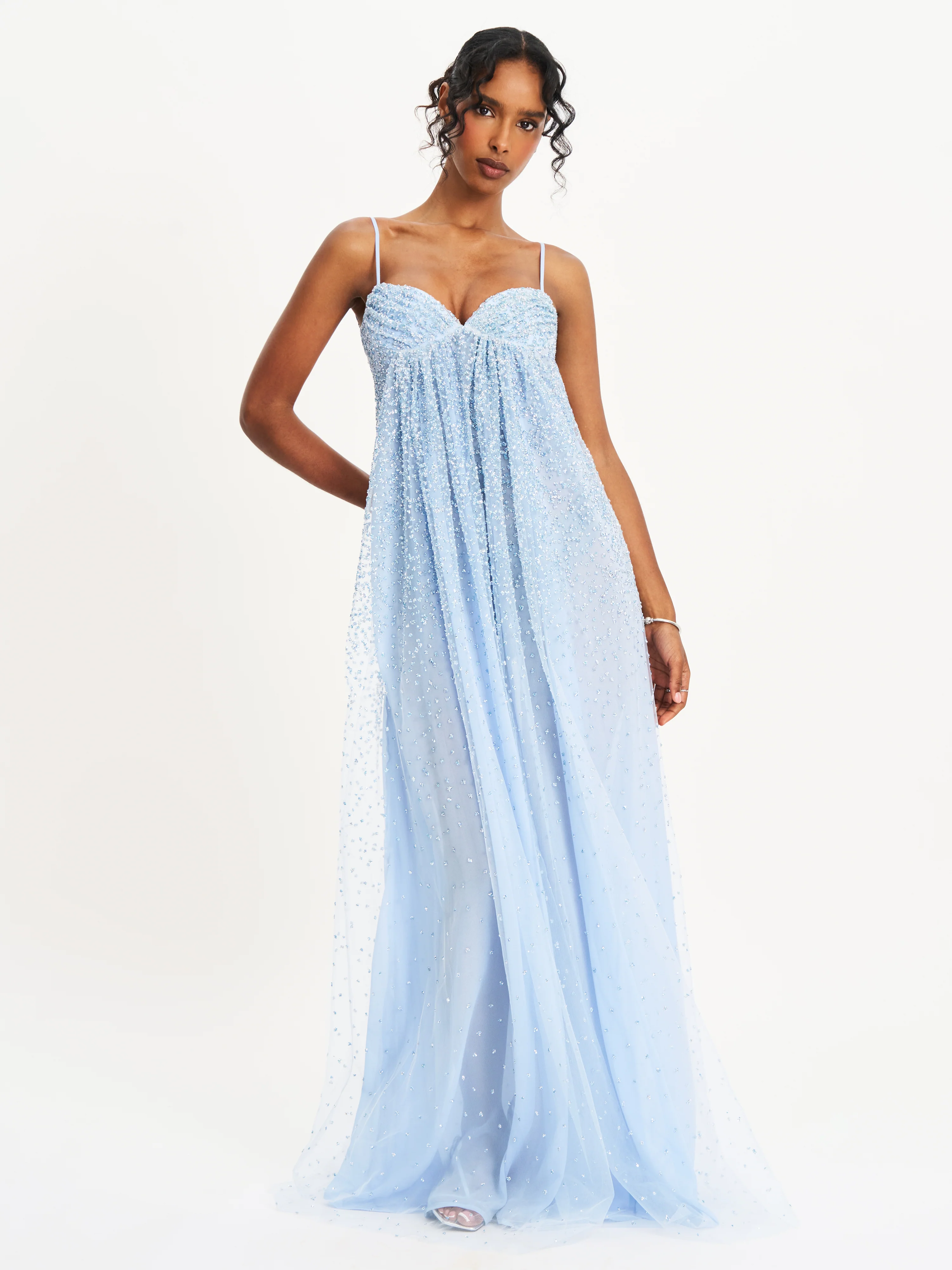 Wallie Baby Blue Rhinestone Embellished Mesh Backless Gown - Image 7
