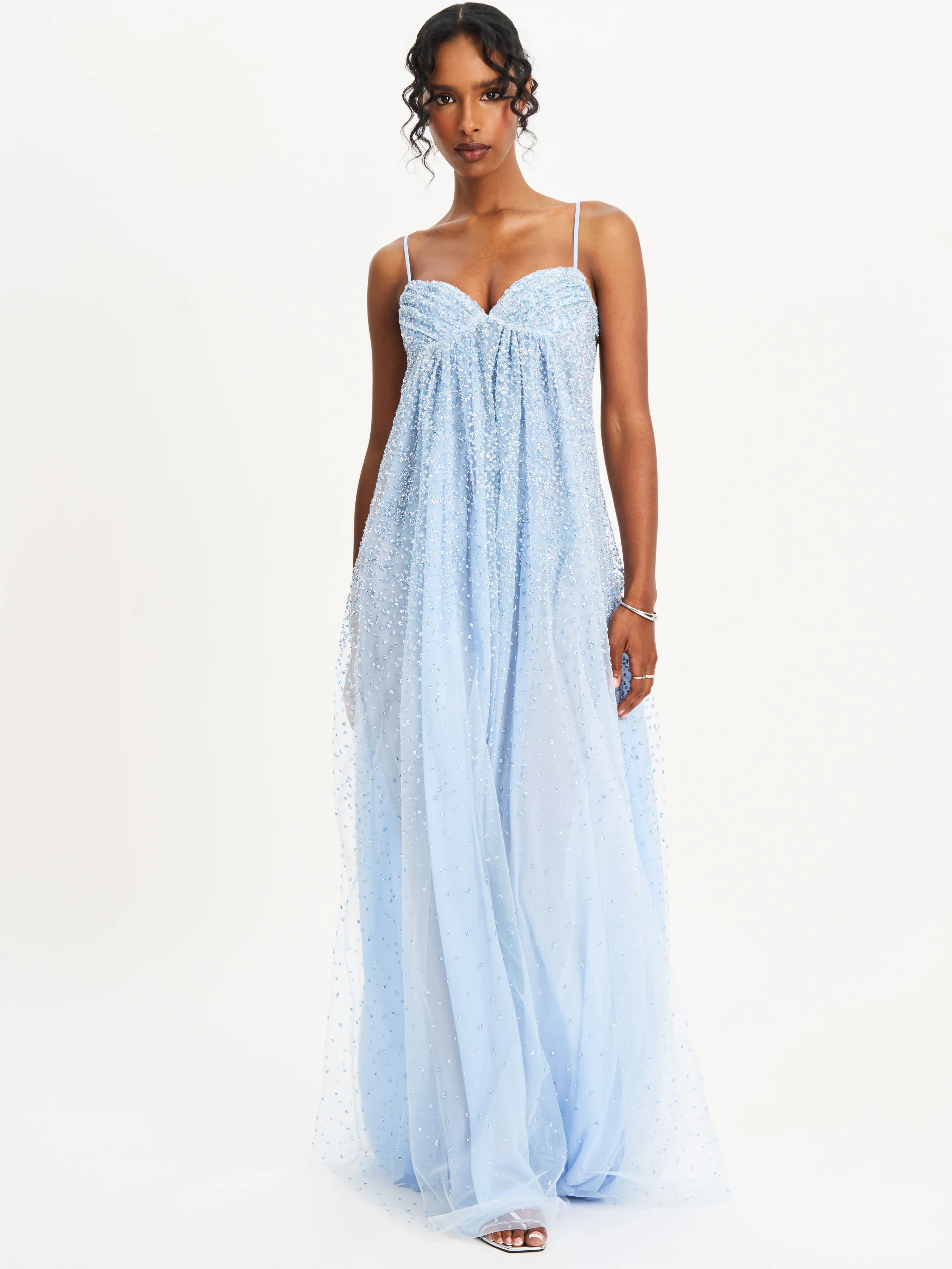Wallie Baby Blue Rhinestone Embellished Mesh Backless Gown - Image 8