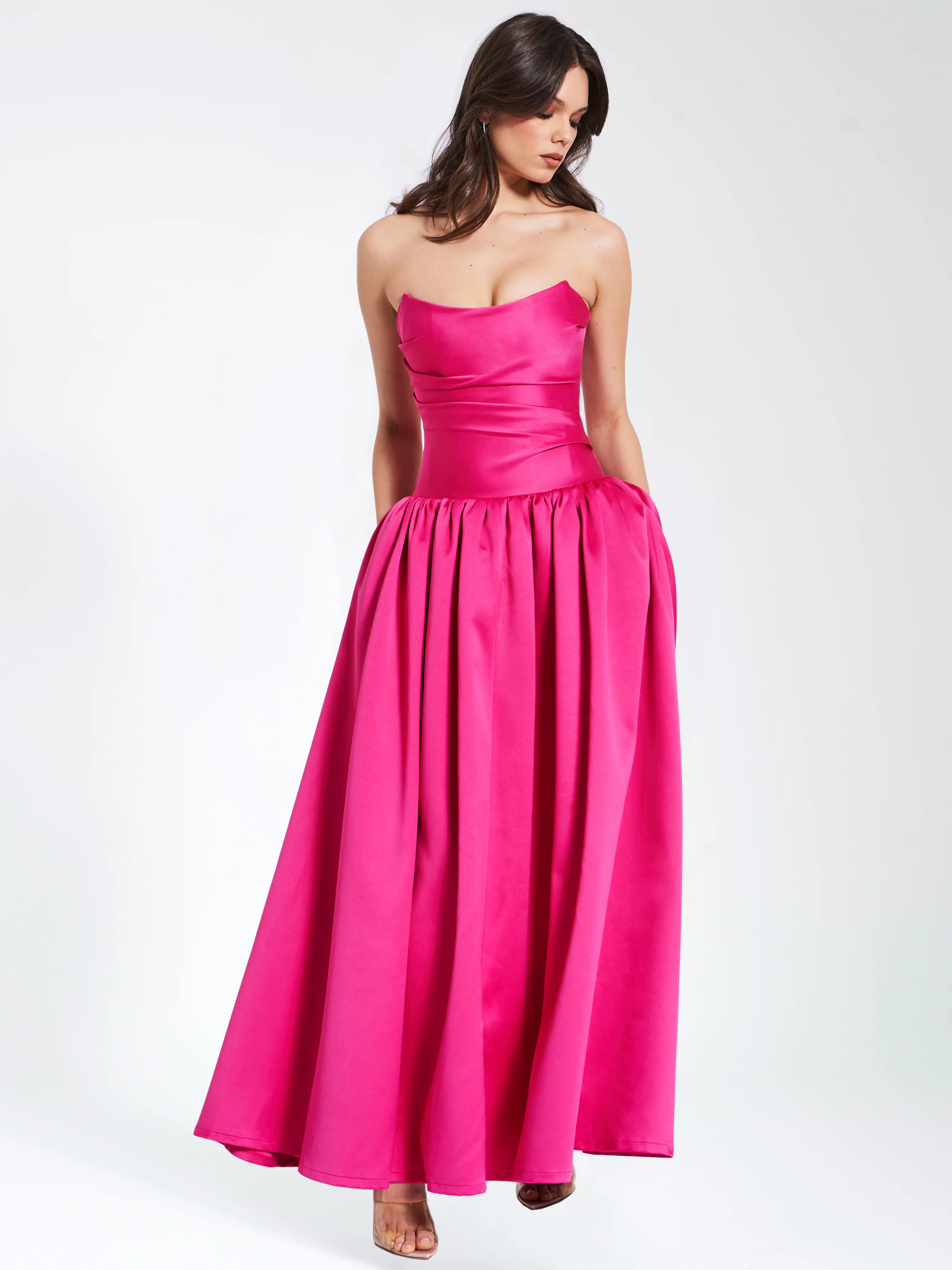 Walterina Fuchsia Satin Strapless Drop Waist Corset Gown - Image 5