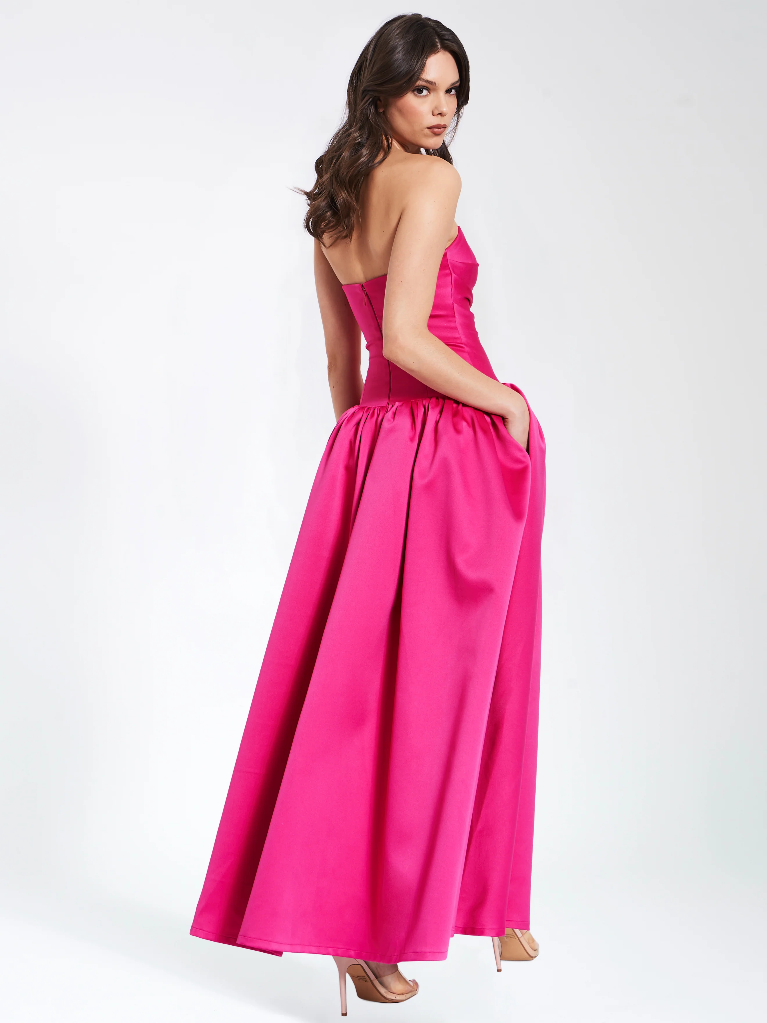Walterina Fuchsia Satin Strapless Drop Waist Corset Gown - Image 7