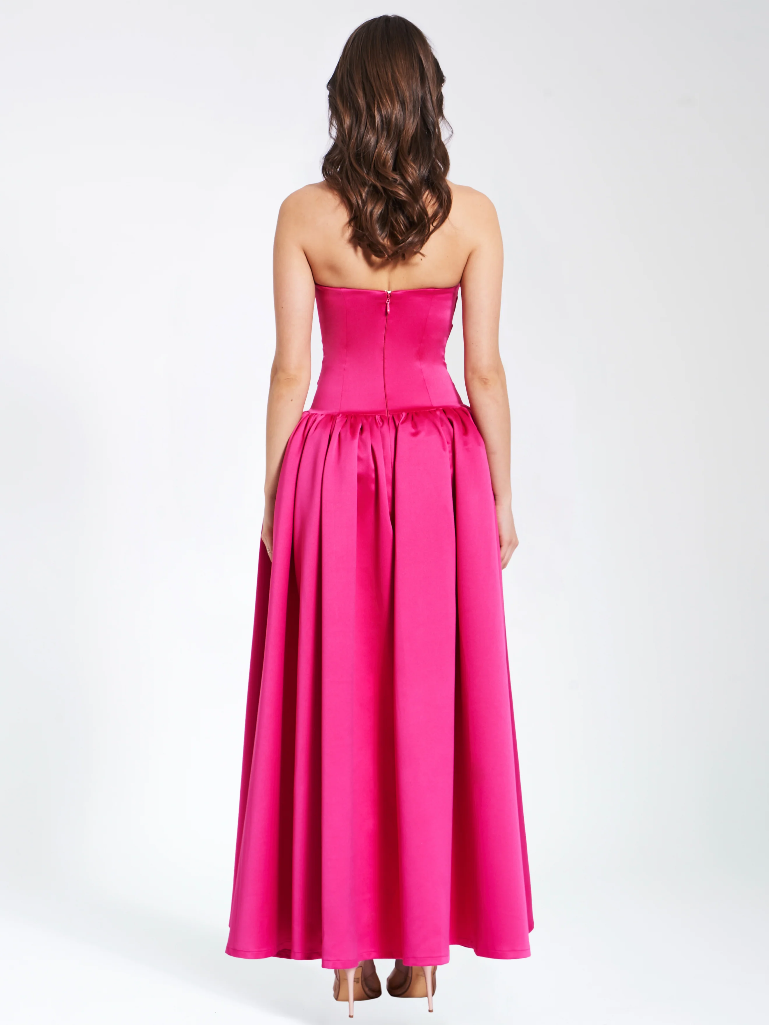 Walterina Fuchsia Satin Strapless Drop Waist Corset Gown - Image 8