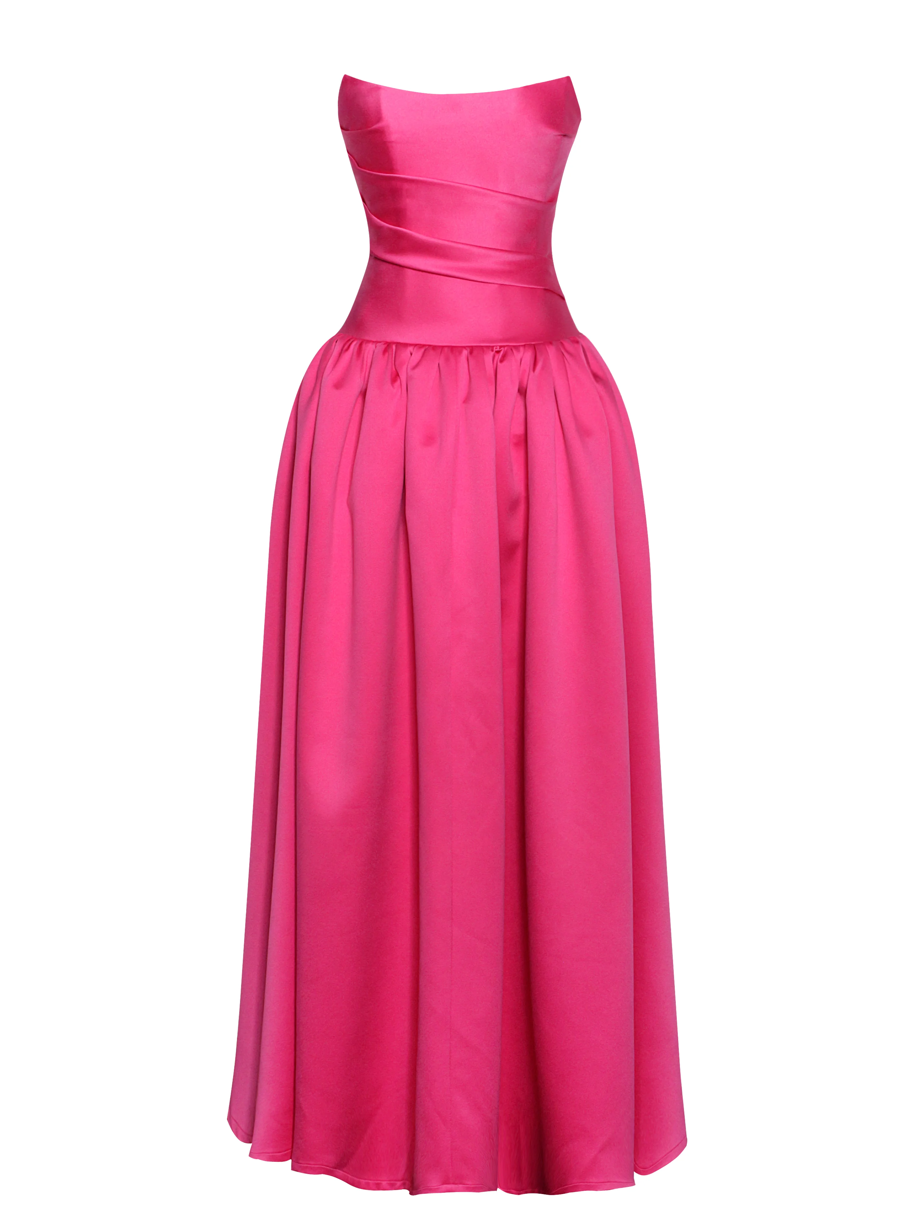 Walterina Fuchsia Satin Strapless Drop Waist Corset Gown - Image 9