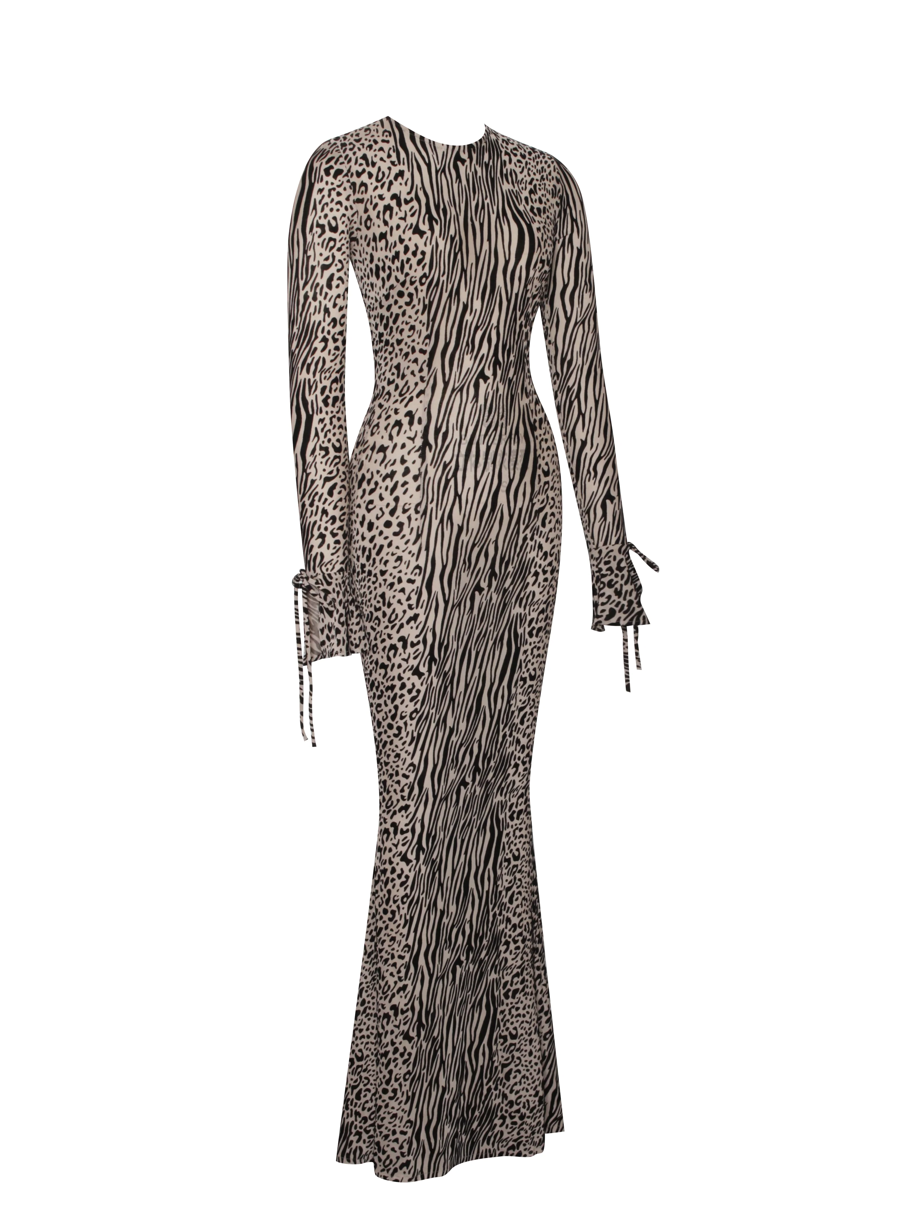 Waylynn Nude Black Animal Print Burnout Velvet Detail Mesh Backless Maxi Dress - Image 16