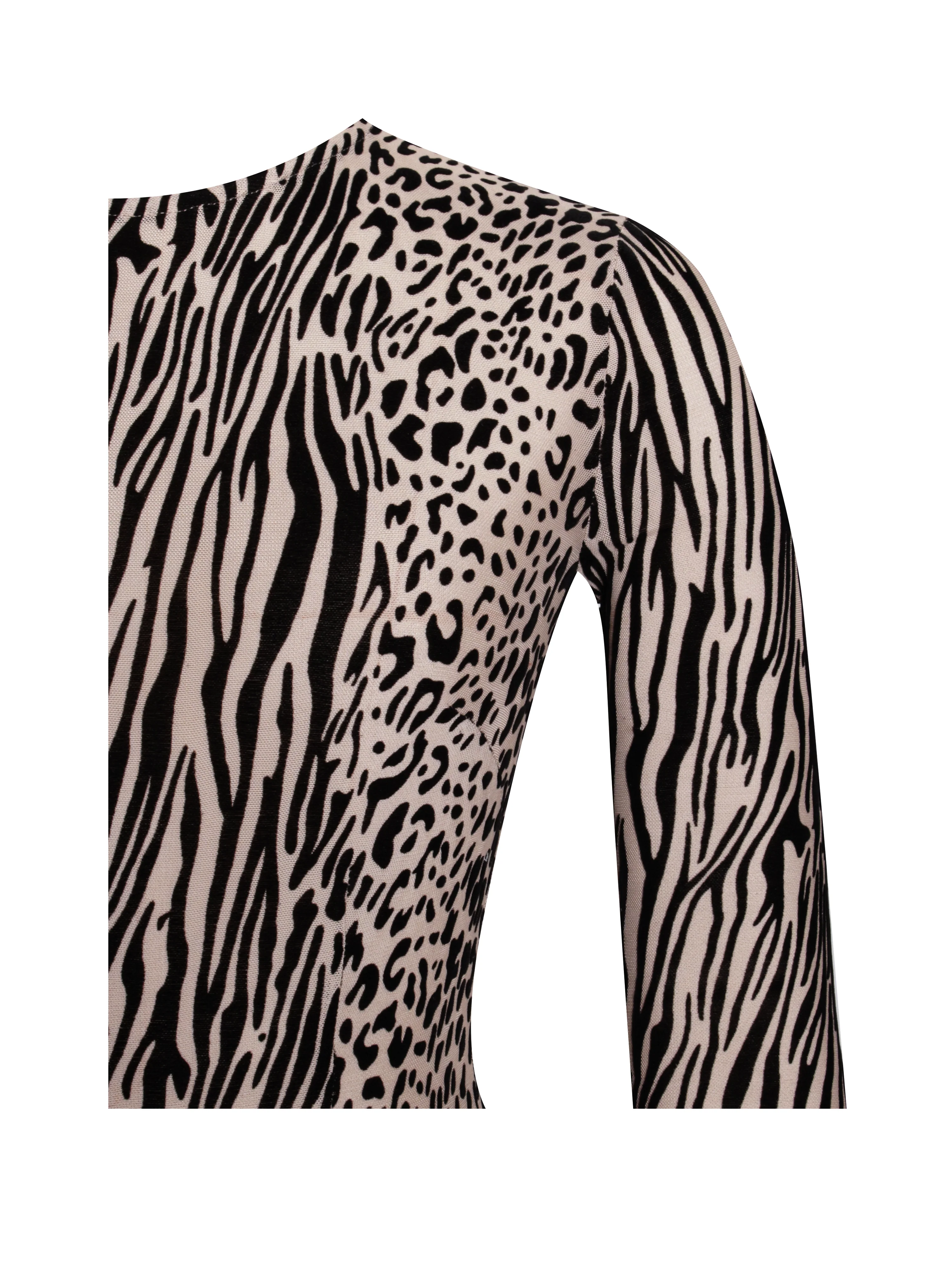 Waylynn Nude Black Animal Print Burnout Velvet Detail Mesh Backless Maxi Dress - Image 18