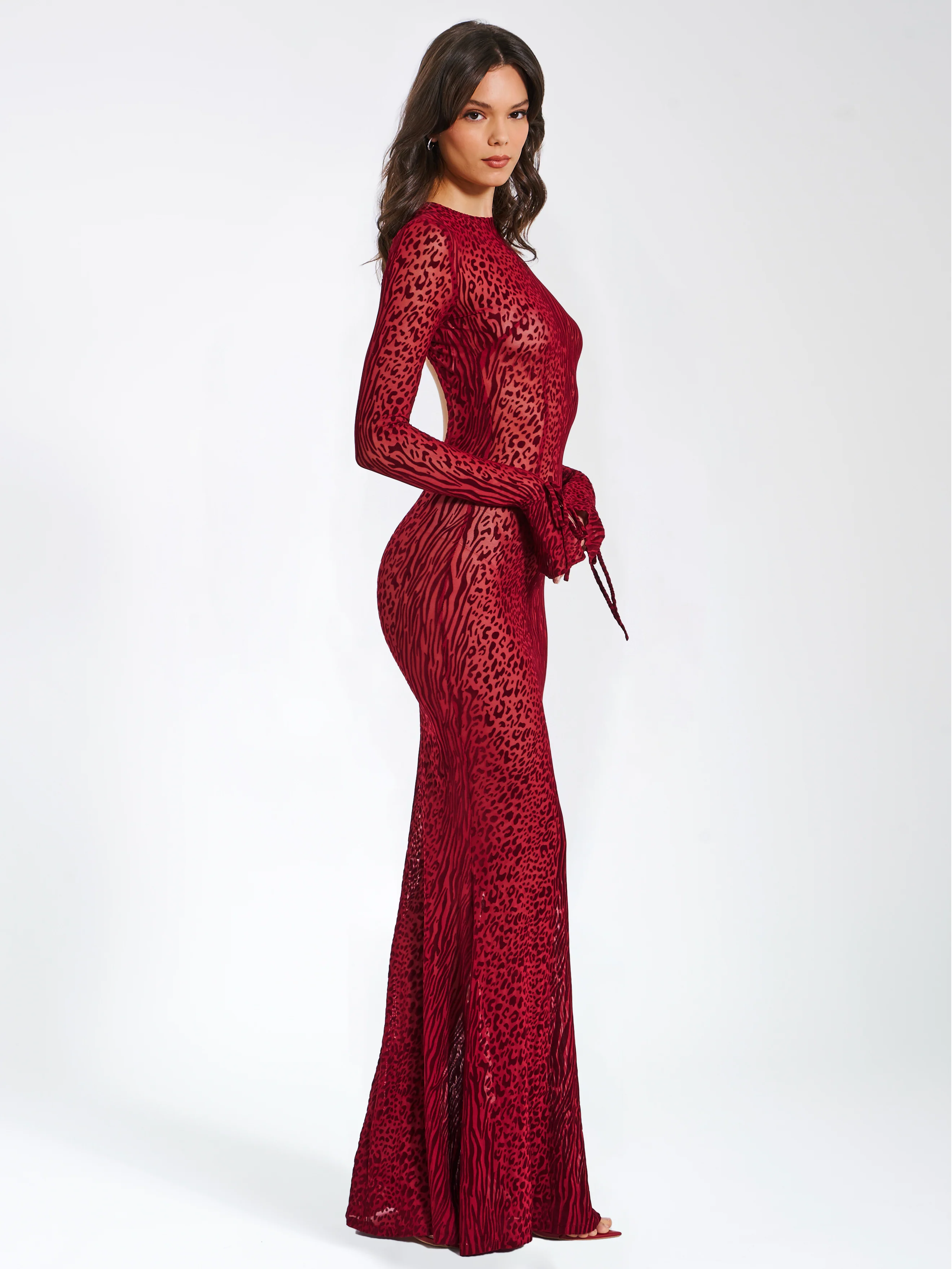 Waylynn Burnout Velvet Detail Mesh Backless Maxi Dress - Image 7