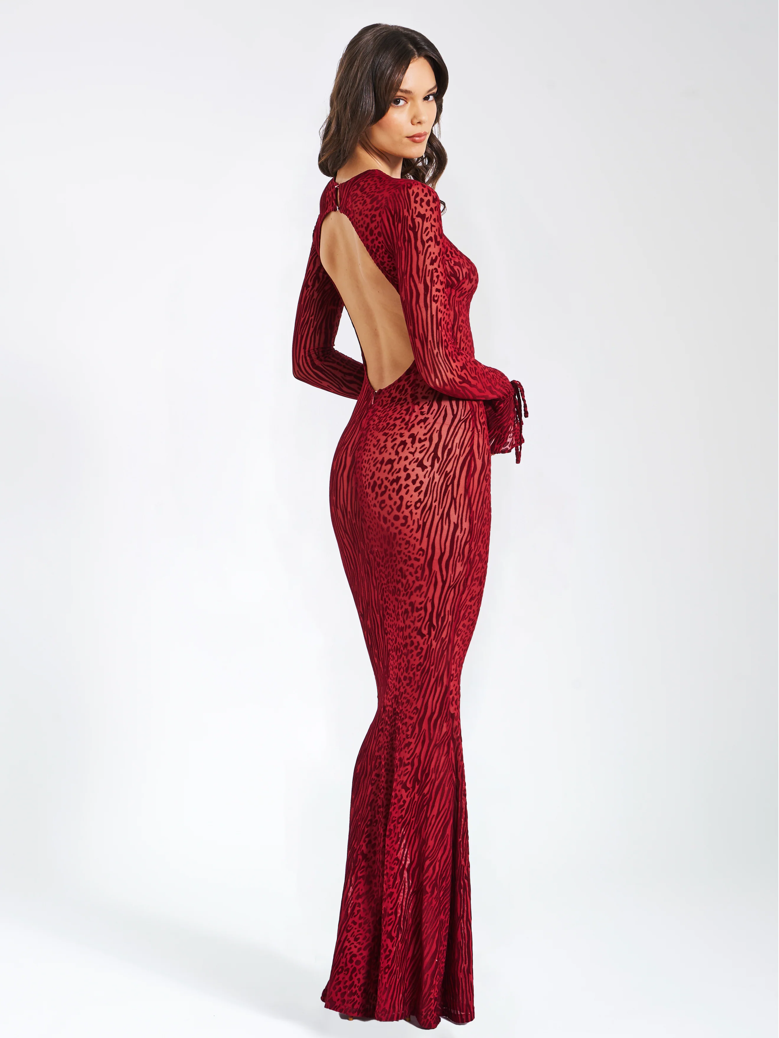Waylynn Burnout Velvet Detail Mesh Backless Maxi Dress - Image 8
